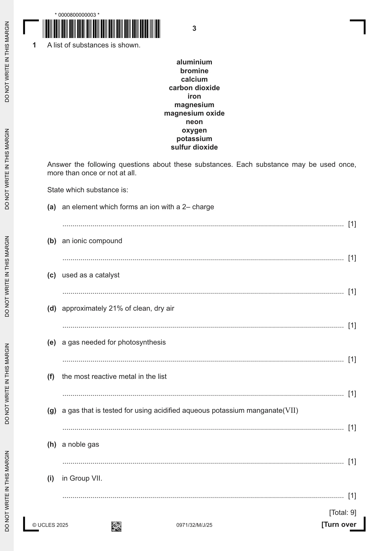 Cambridge IGCSE Chemistry (9-1) 0971 2025 May/June Paper 3 · Variant 2 question paper, page 3 of 20