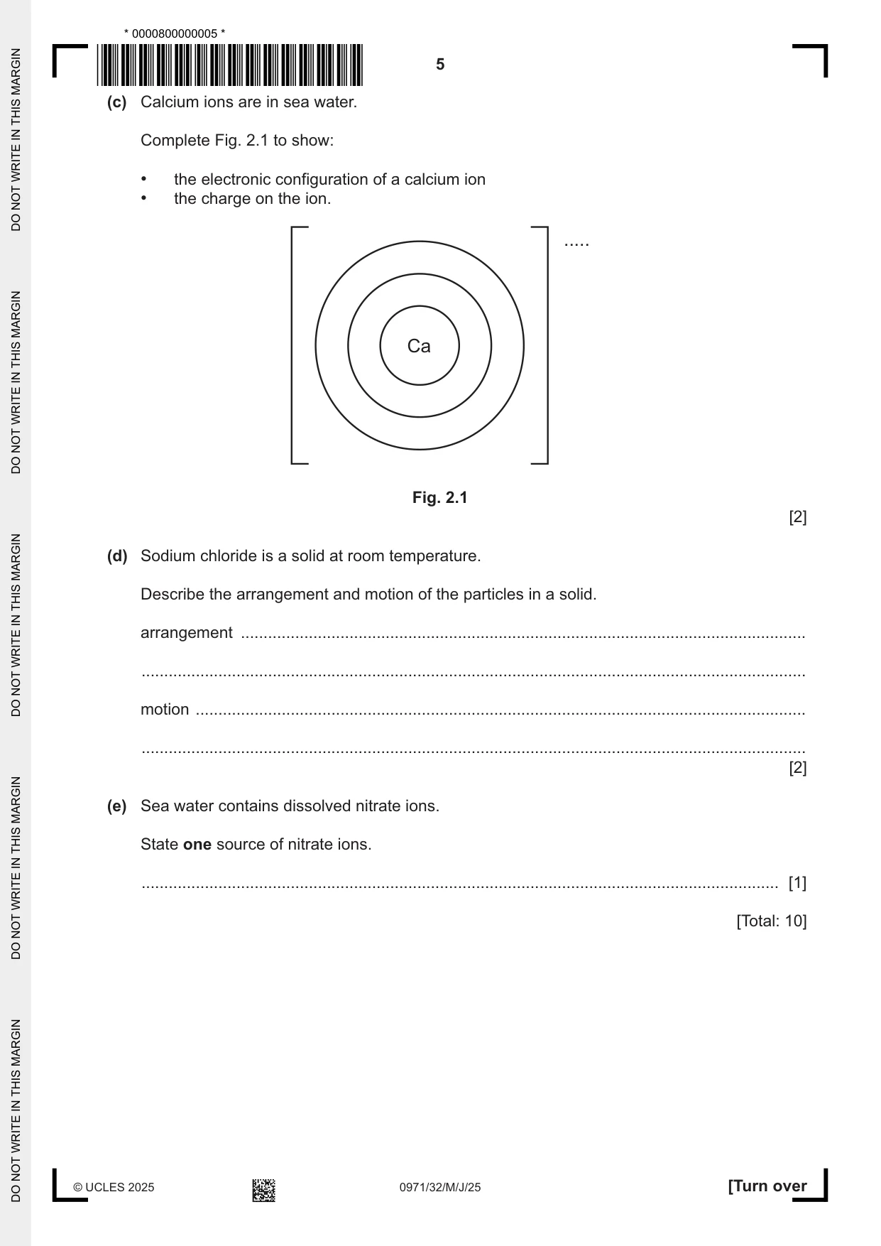 Cambridge IGCSE Chemistry (9-1) 0971 2025 May/June Paper 3 · Variant 2 question paper, page 5 of 20
