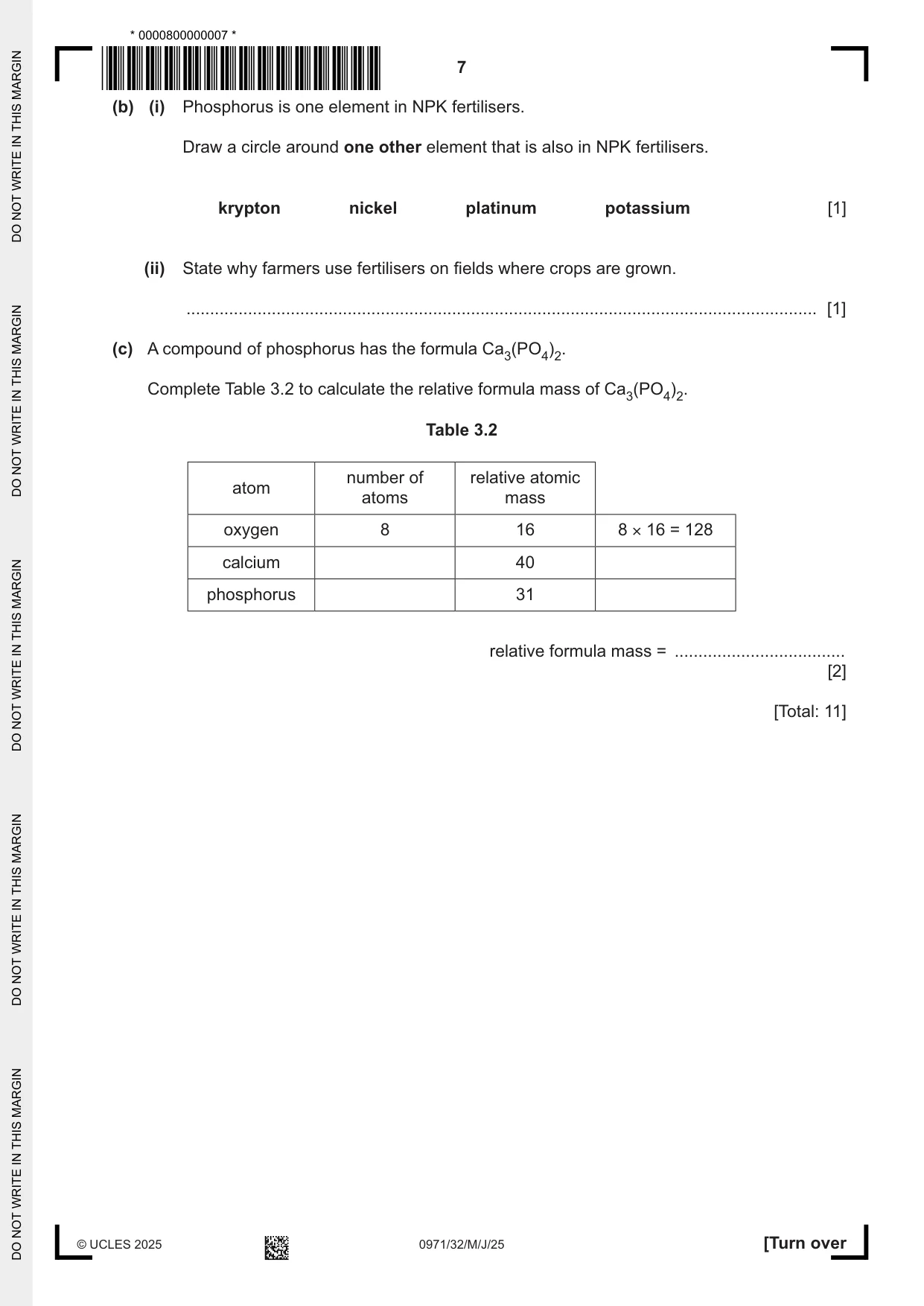 Cambridge IGCSE Chemistry (9-1) 0971 2025 May/June Paper 3 · Variant 2 question paper, page 7 of 20
