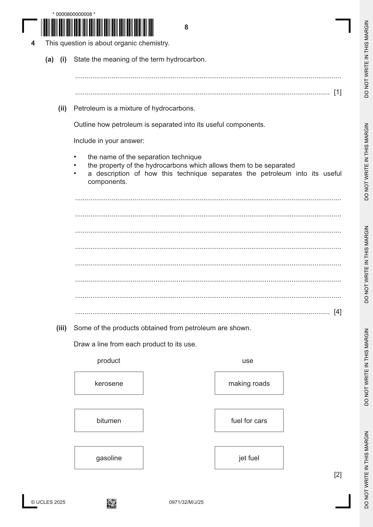 Cambridge IGCSE Chemistry (9-1) 0971 2025 May/June Paper 3 · Variant 2 question paper, page 8 of 20