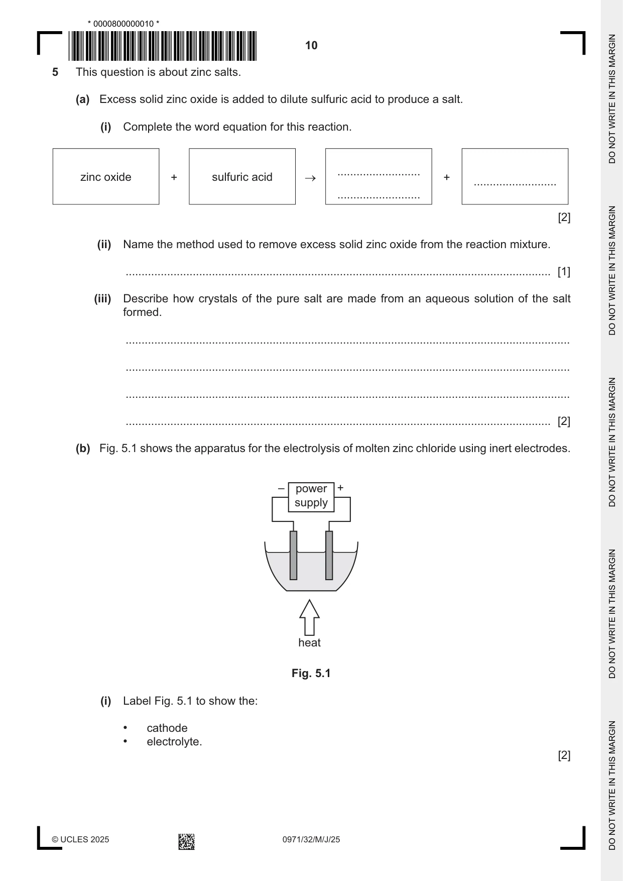 Cambridge IGCSE Chemistry (9-1) 0971 2025 May/June Paper 3 · Variant 2 question paper, page 10 of 20