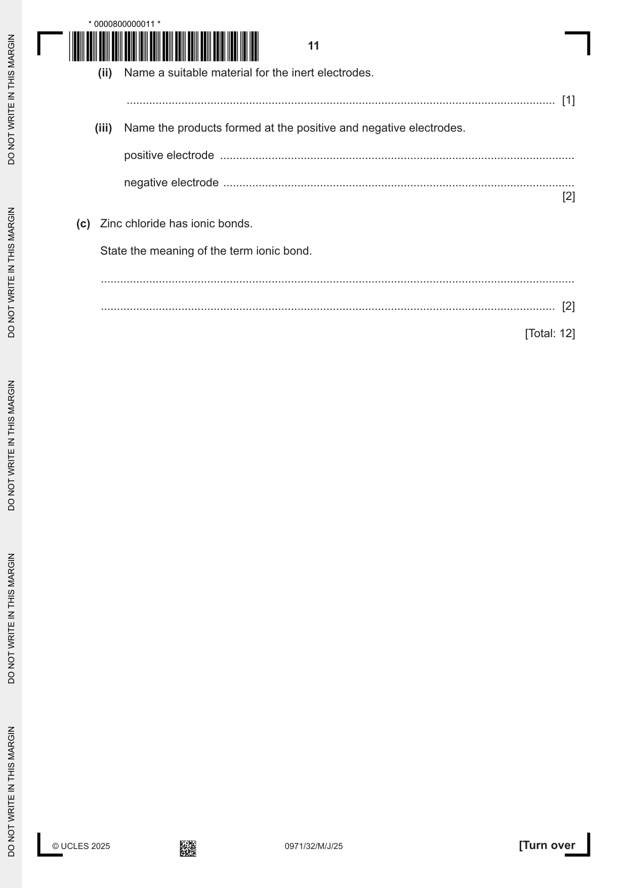 Cambridge IGCSE Chemistry (9-1) 0971 2025 May/June Paper 3 · Variant 2 question paper, page 11 of 20