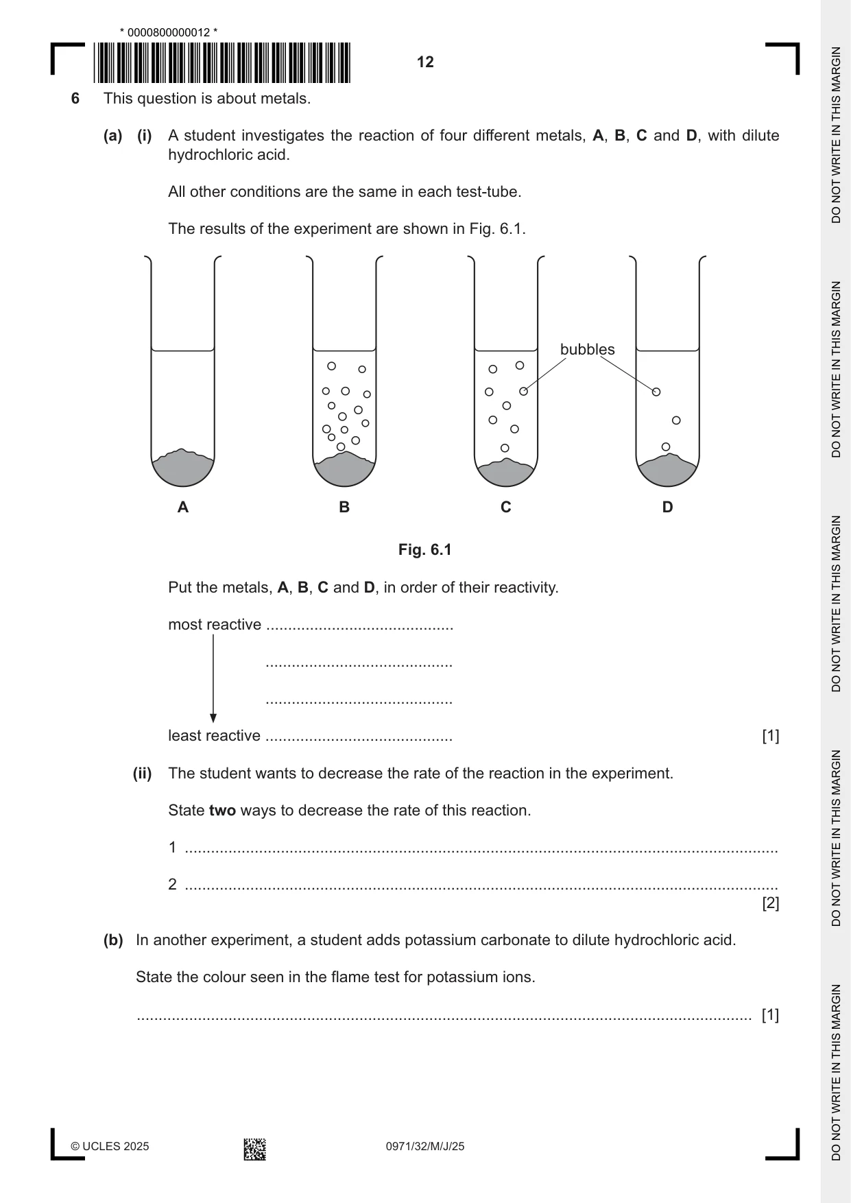 Cambridge IGCSE Chemistry (9-1) 0971 2025 May/June Paper 3 · Variant 2 question paper, page 12 of 20