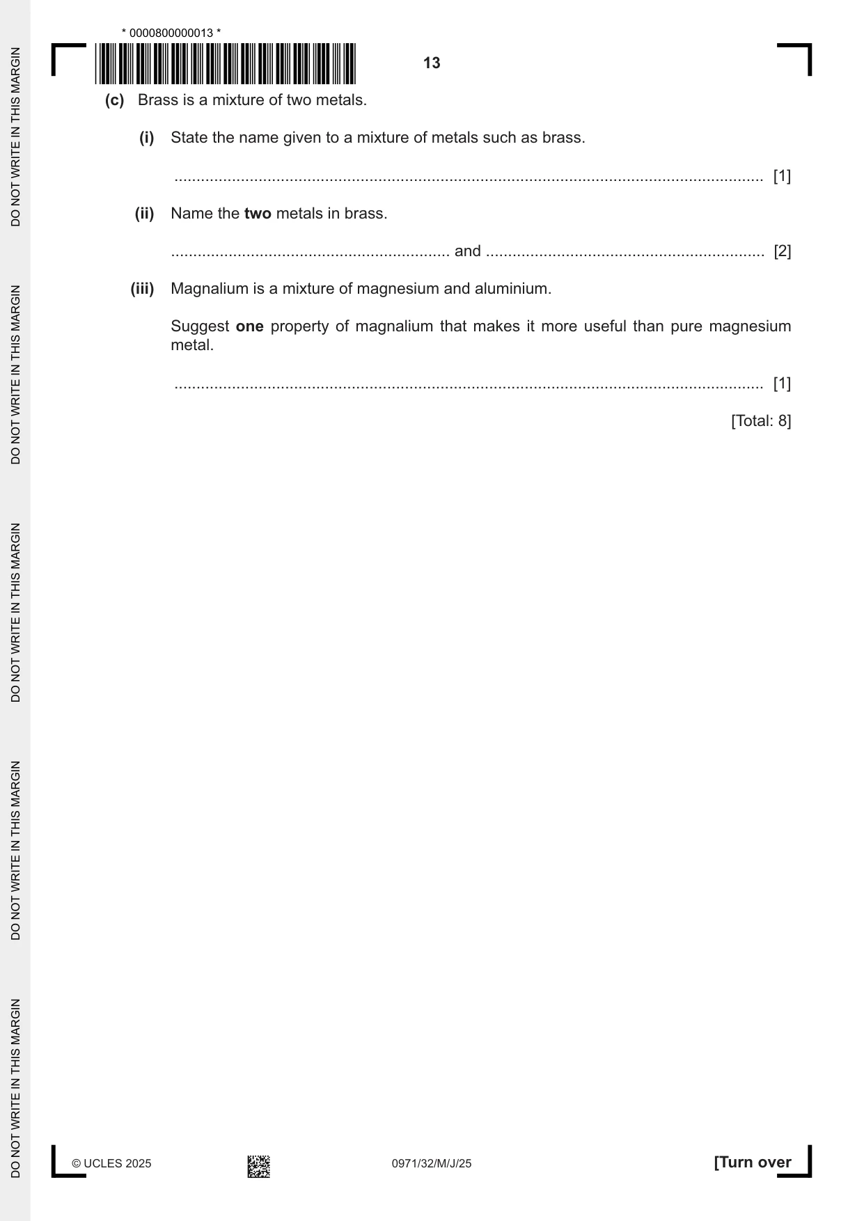 Cambridge IGCSE Chemistry (9-1) 0971 2025 May/June Paper 3 · Variant 2 question paper, page 13 of 20