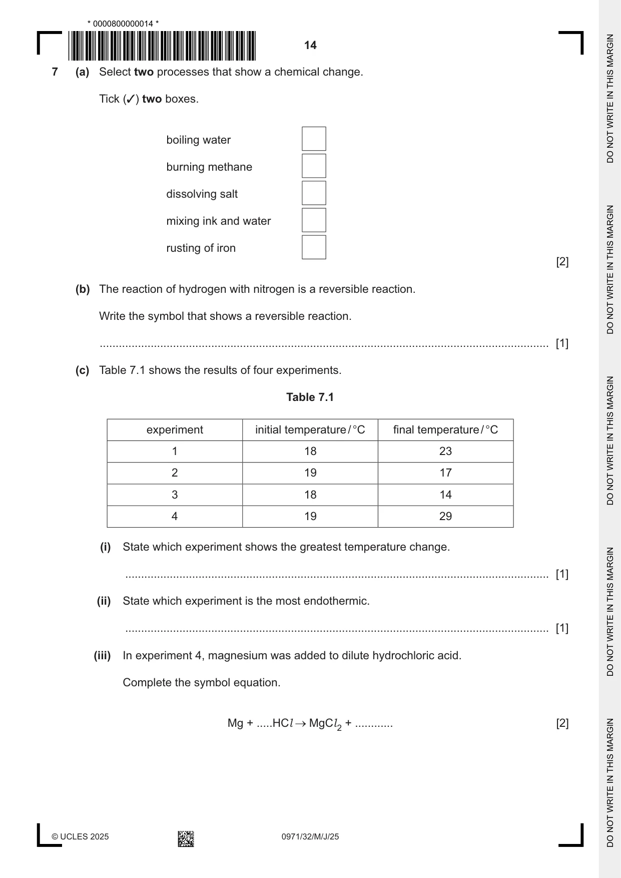 Cambridge IGCSE Chemistry (9-1) 0971 2025 May/June Paper 3 · Variant 2 question paper, page 14 of 20