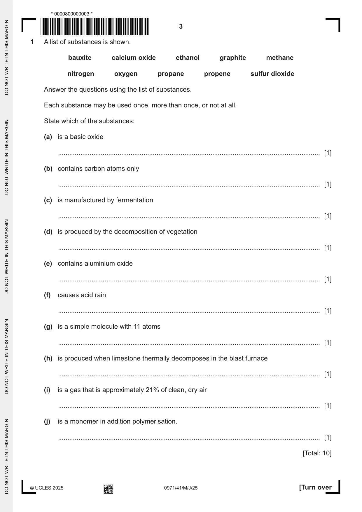 Cambridge IGCSE Chemistry (9-1) 0971 2025 May/June Paper 4 · Variant 1 question paper, page 3 of 16
