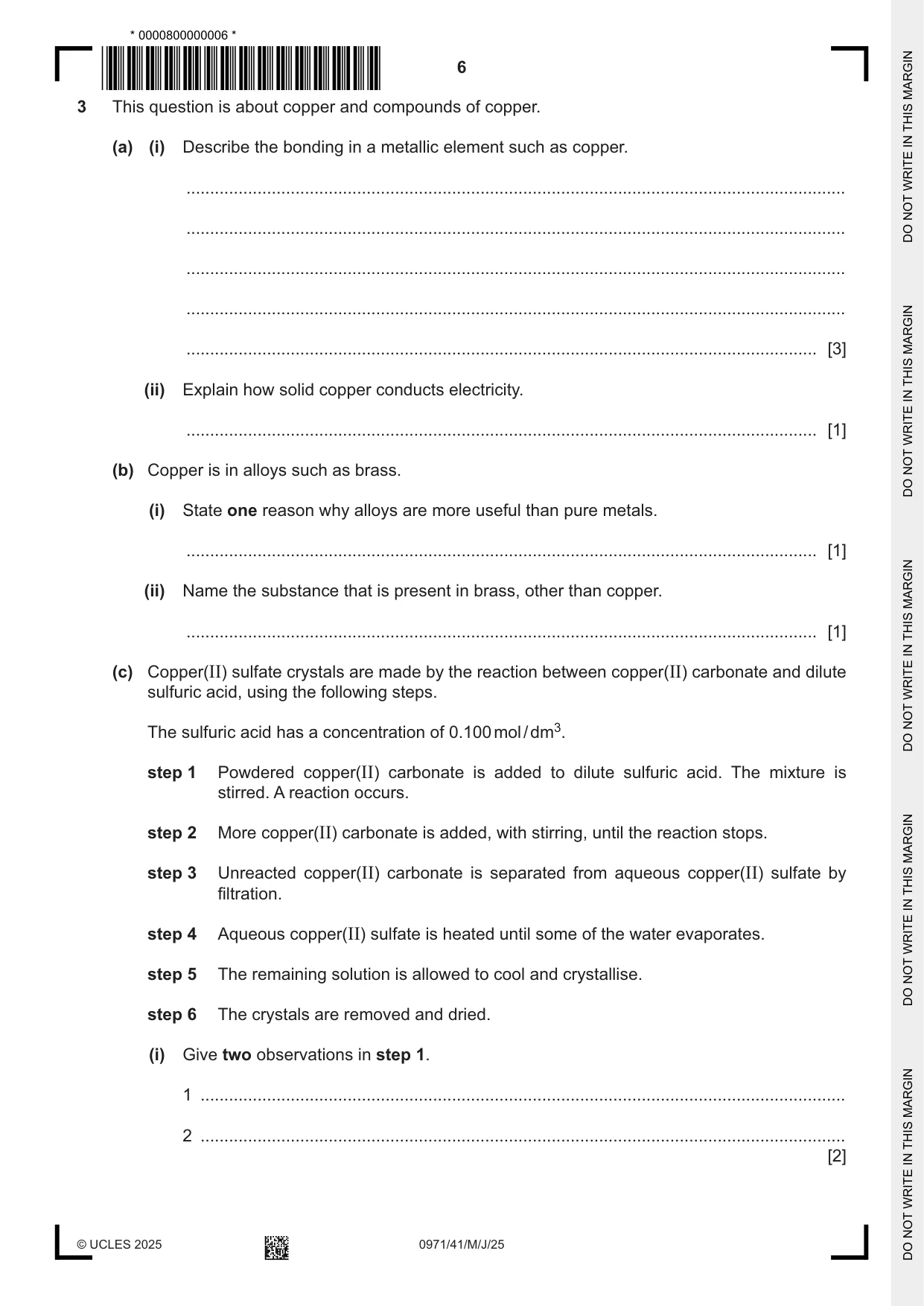 Cambridge IGCSE Chemistry (9-1) 0971 2025 May/June Paper 4 · Variant 1 question paper, page 6 of 16