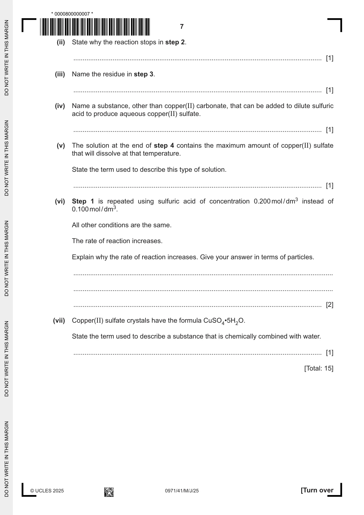 Cambridge IGCSE Chemistry (9-1) 0971 2025 May/June Paper 4 · Variant 1 question paper, page 7 of 16