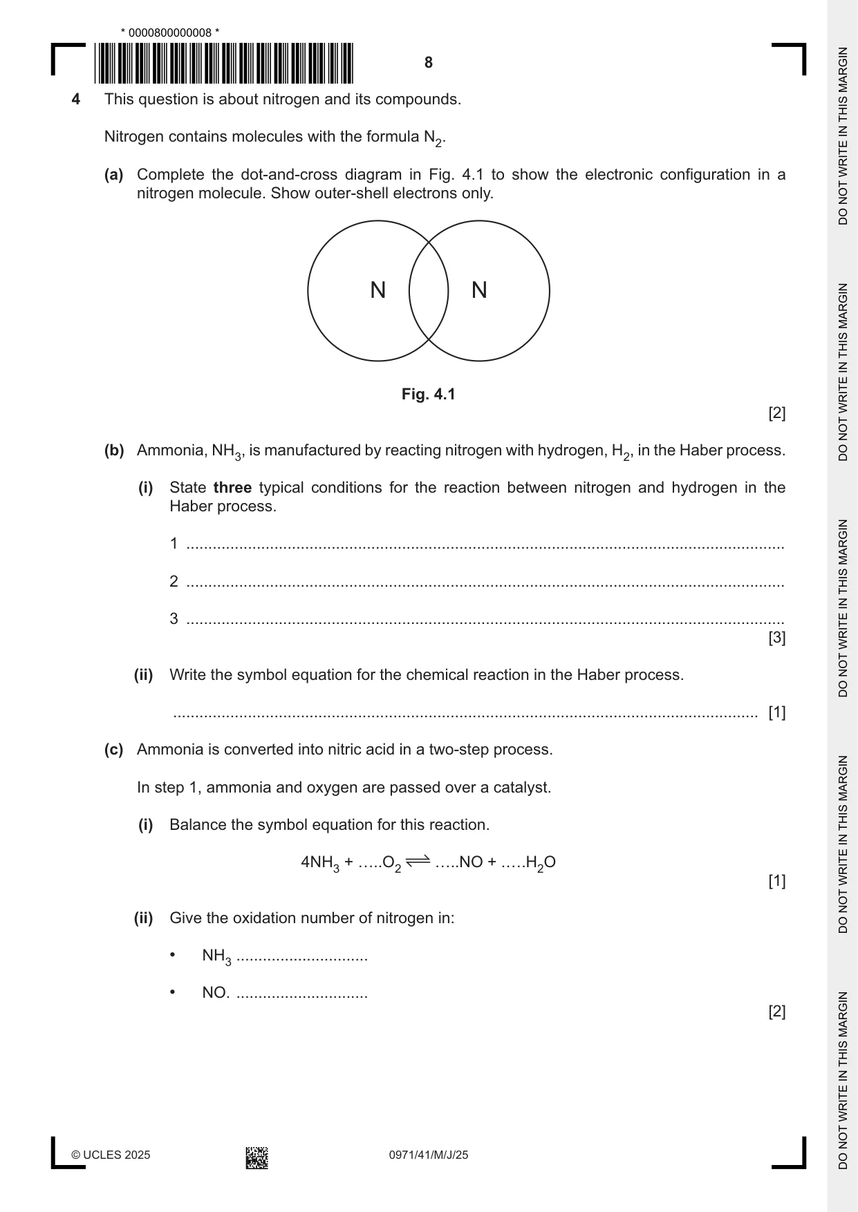 Cambridge IGCSE Chemistry (9-1) 0971 2025 May/June Paper 4 · Variant 1 question paper, page 8 of 16