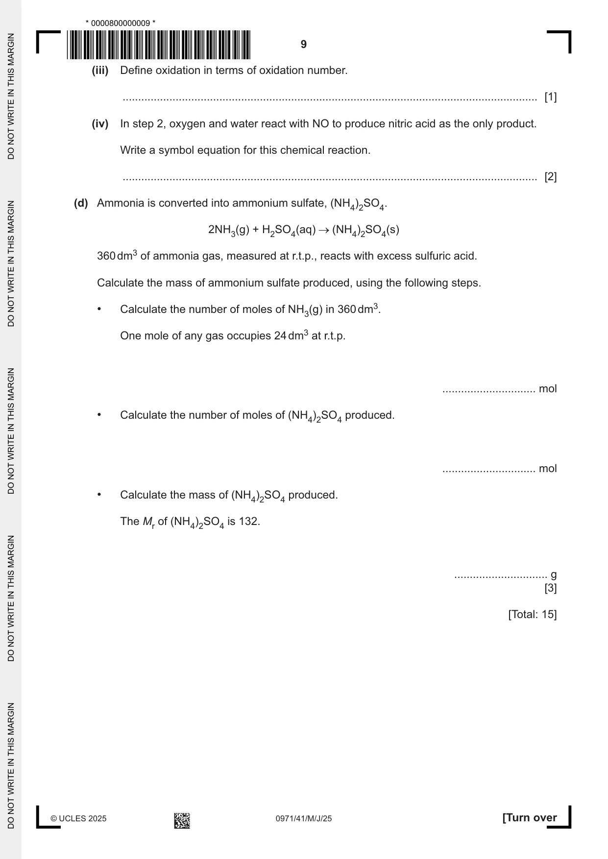 Cambridge IGCSE Chemistry (9-1) 0971 2025 May/June Paper 4 · Variant 1 question paper, page 9 of 16