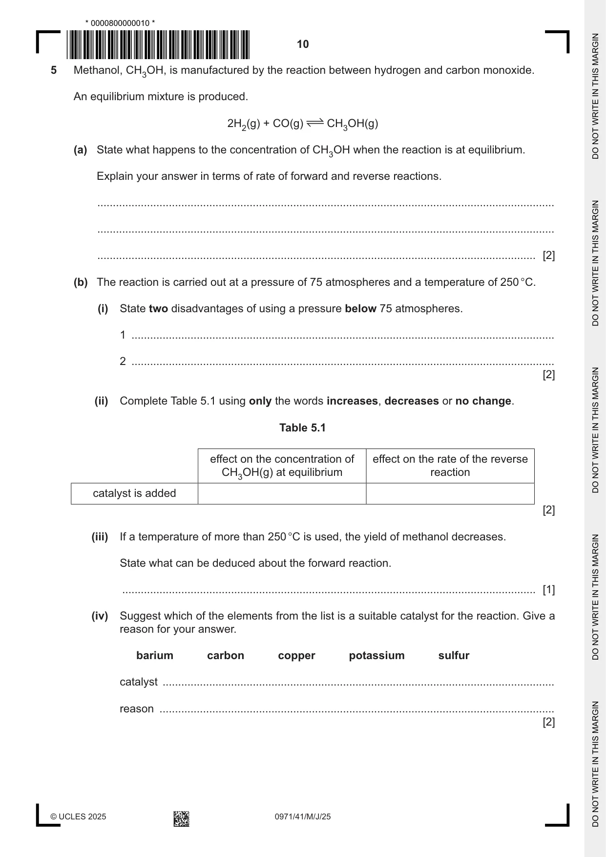 Cambridge IGCSE Chemistry (9-1) 0971 2025 May/June Paper 4 · Variant 1 question paper, page 10 of 16