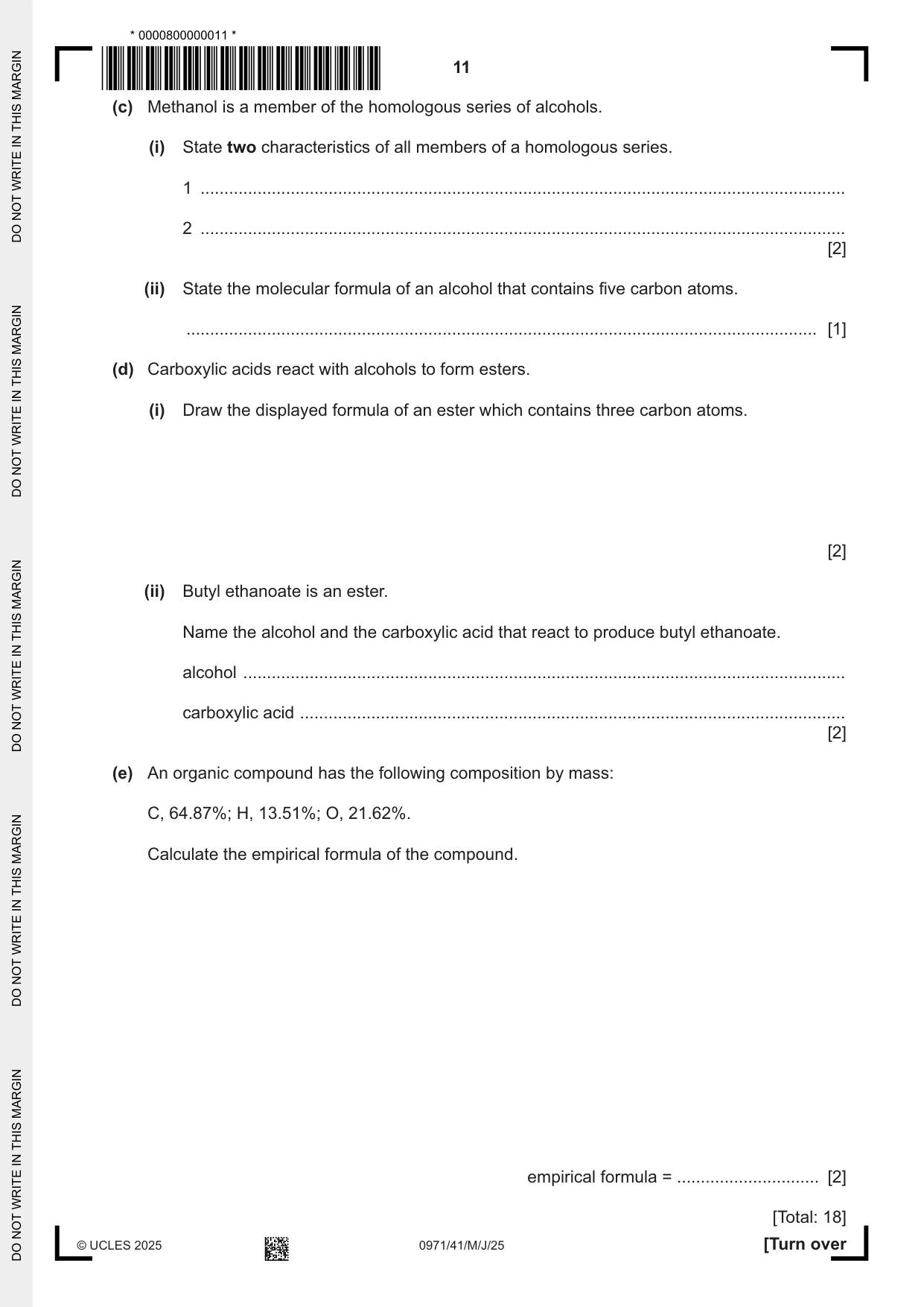 Cambridge IGCSE Chemistry (9-1) 0971 2025 May/June Paper 4 · Variant 1 question paper, page 11 of 16