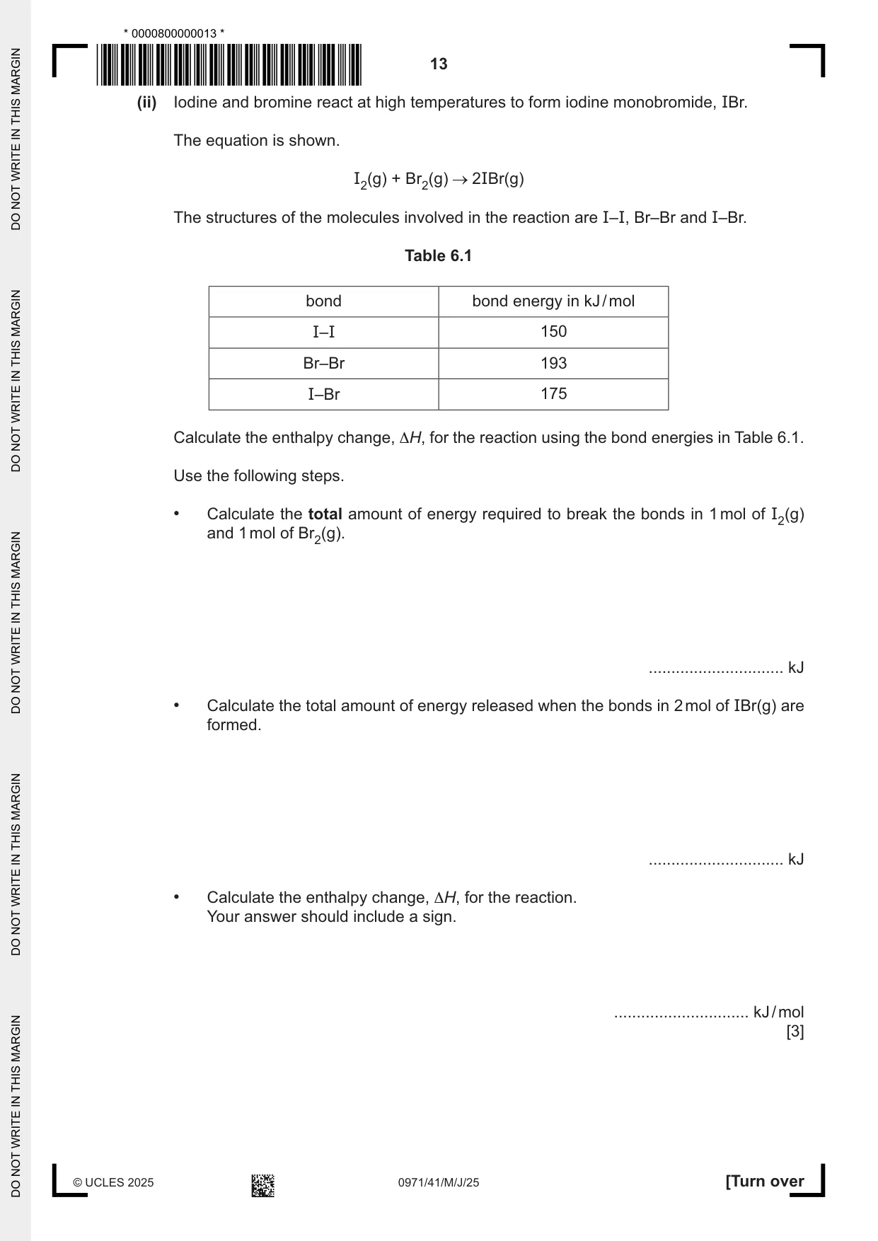 Cambridge IGCSE Chemistry (9-1) 0971 2025 May/June Paper 4 · Variant 1 question paper, page 13 of 16