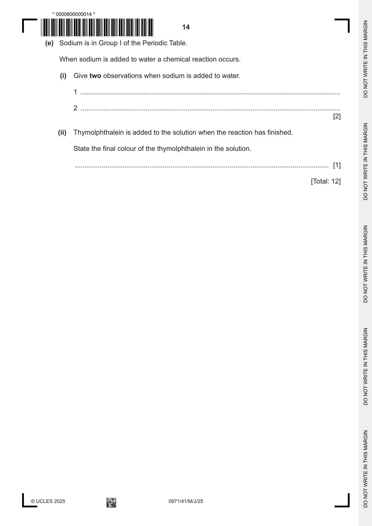 Cambridge IGCSE Chemistry (9-1) 0971 2025 May/June Paper 4 · Variant 1 question paper, page 14 of 16