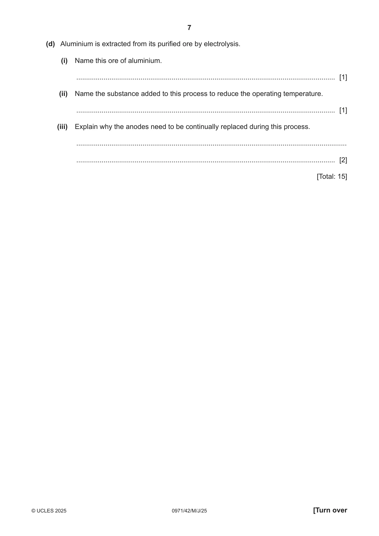 Cambridge IGCSE Chemistry (9-1) 0971 2025 May/June Paper 4 · Variant 2 question paper, page 7 of 16