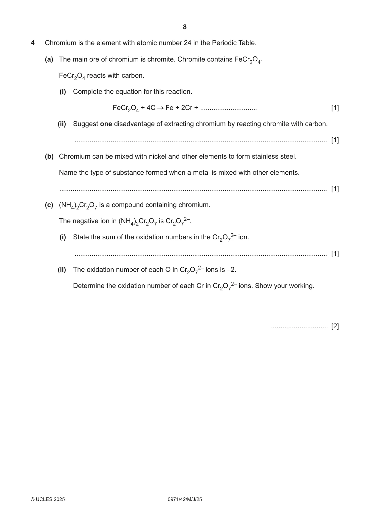 Cambridge IGCSE Chemistry (9-1) 0971 2025 May/June Paper 4 · Variant 2 question paper, page 8 of 16