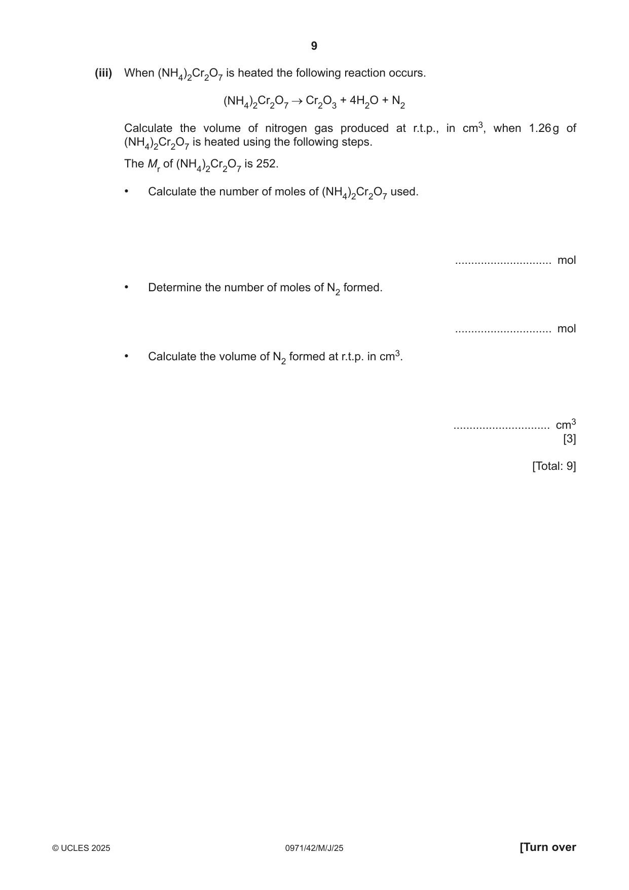 Cambridge IGCSE Chemistry (9-1) 0971 2025 May/June Paper 4 · Variant 2 question paper, page 9 of 16