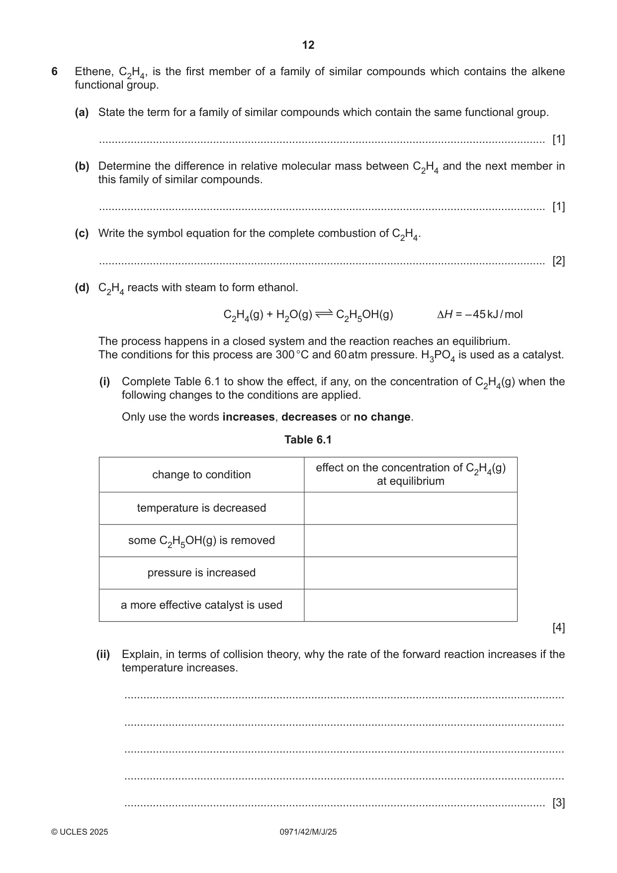 Cambridge IGCSE Chemistry (9-1) 0971 2025 May/June Paper 4 · Variant 2 question paper, page 12 of 16