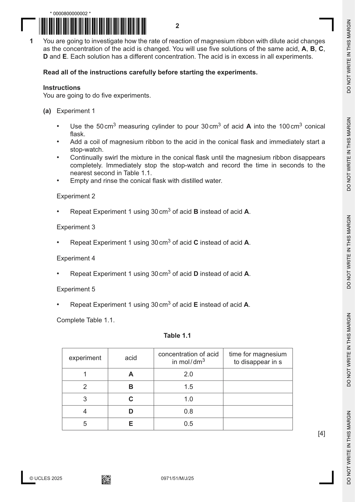 Cambridge IGCSE Chemistry (9-1) 0971 2025 May/June Paper 5 · Variant 1 question paper, page 2 of 12