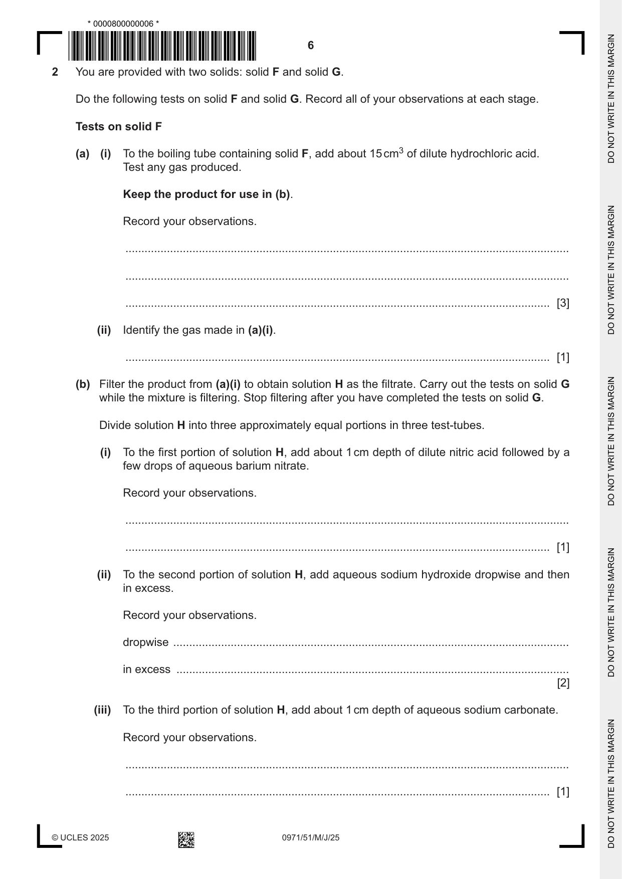 Cambridge IGCSE Chemistry (9-1) 0971 2025 May/June Paper 5 · Variant 1 question paper, page 6 of 12