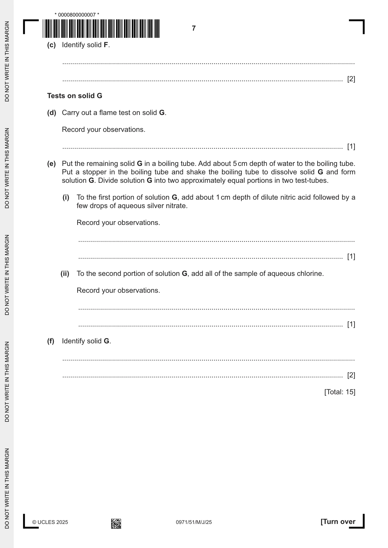 Cambridge IGCSE Chemistry (9-1) 0971 2025 May/June Paper 5 · Variant 1 question paper, page 7 of 12