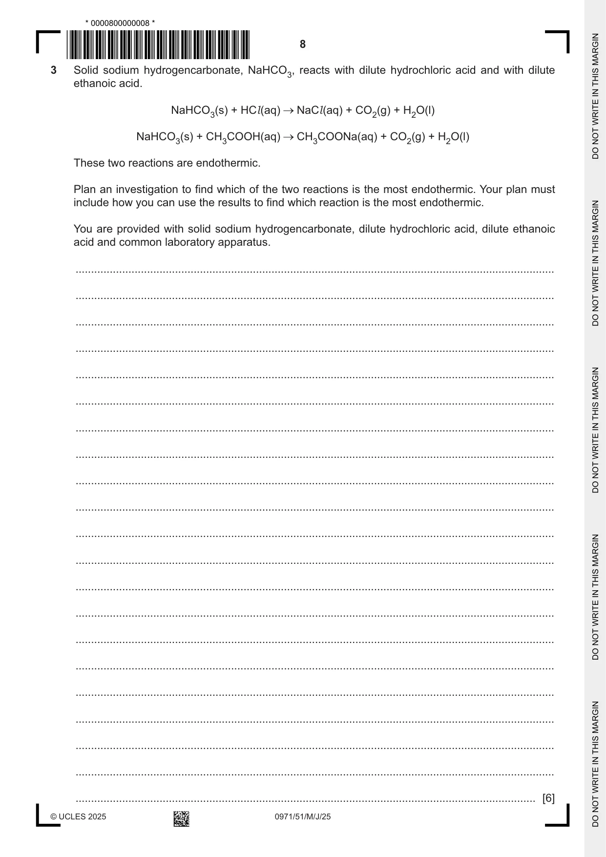 Cambridge IGCSE Chemistry (9-1) 0971 2025 May/June Paper 5 · Variant 1 question paper, page 8 of 12