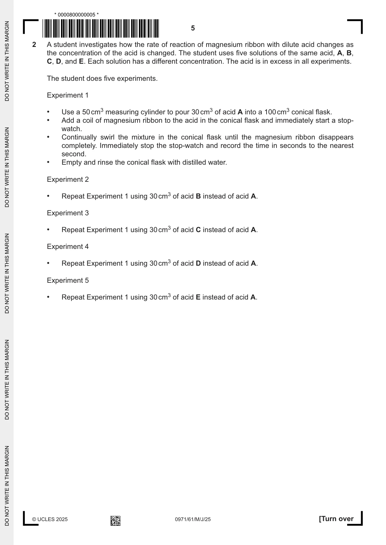 Cambridge IGCSE Chemistry (9-1) 0971 2025 May/June Paper 6 · Variant 1 question paper, page 5 of 16