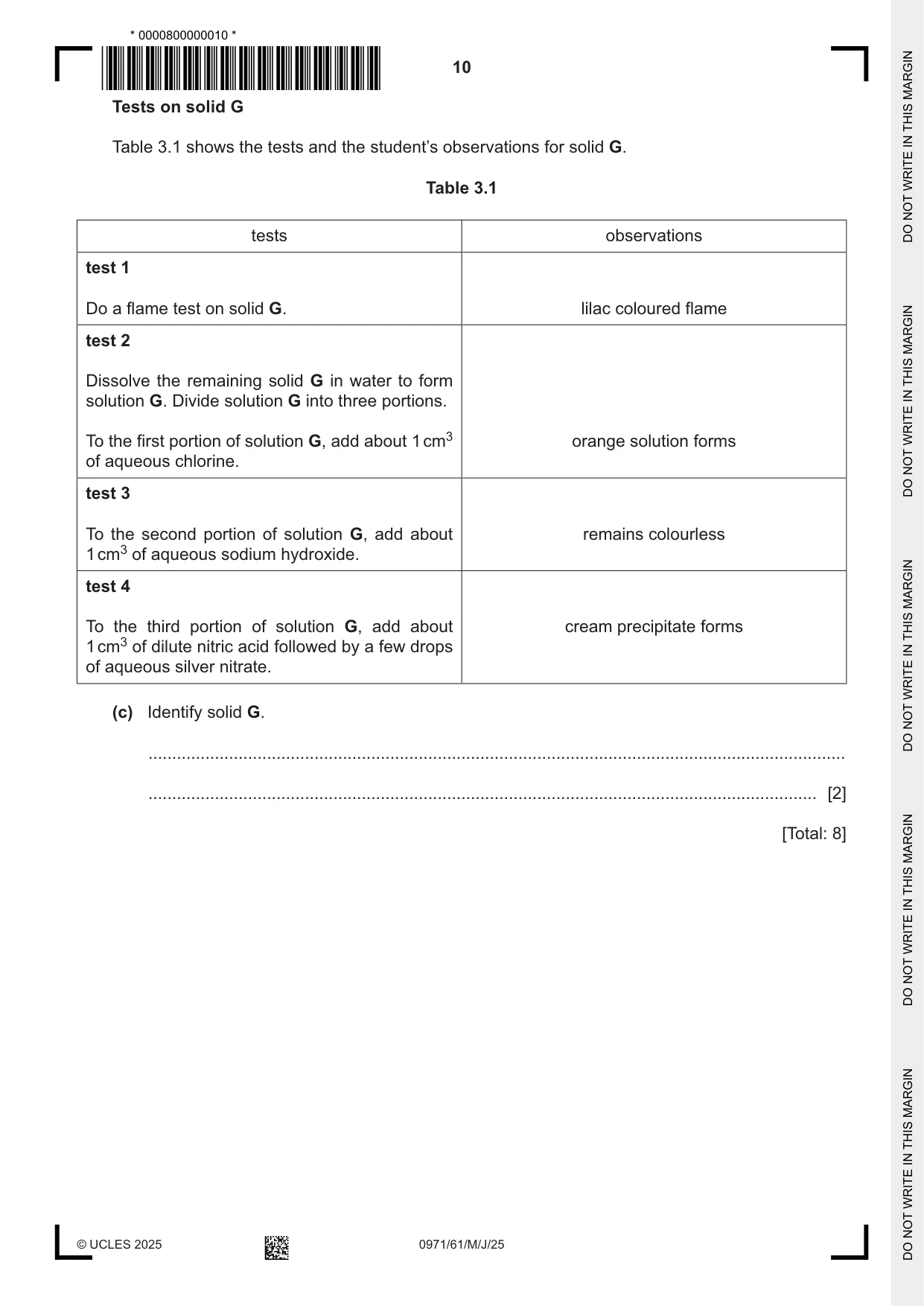 Cambridge IGCSE Chemistry (9-1) 0971 2025 May/June Paper 6 · Variant 1 question paper, page 10 of 16
