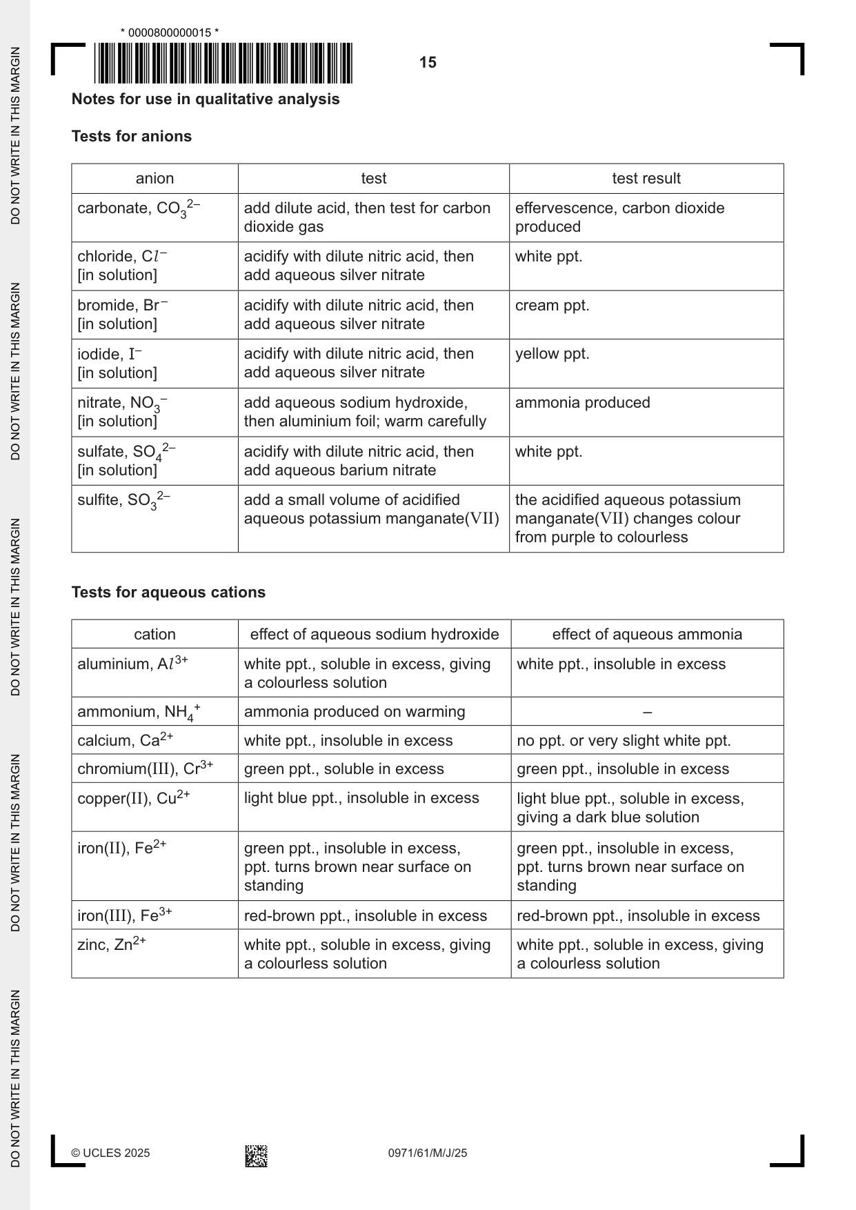 Cambridge IGCSE Chemistry (9-1) 0971 2025 May/June Paper 6 · Variant 1 question paper, page 15 of 16