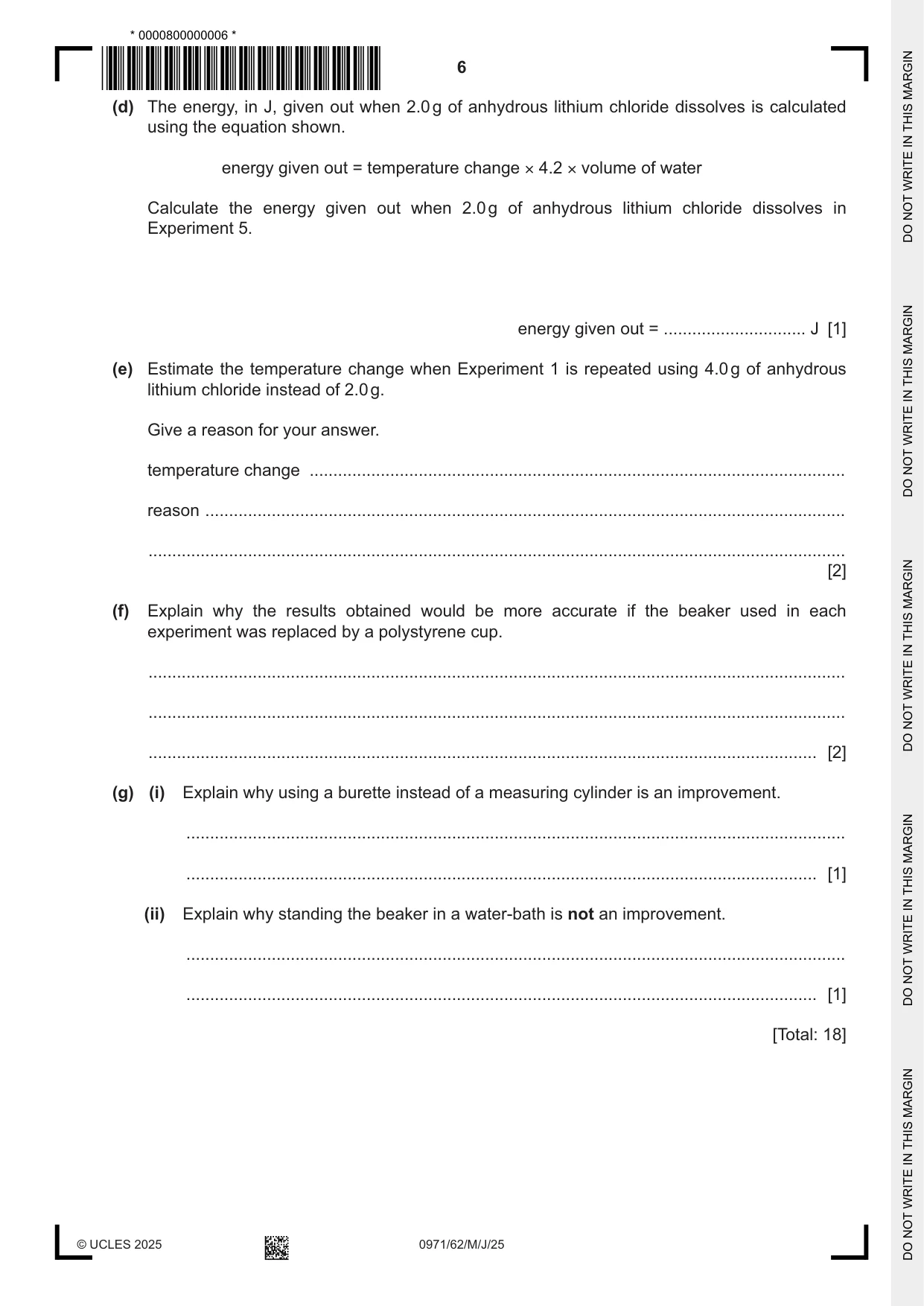Cambridge IGCSE Chemistry (9-1) 0971 2025 May/June Paper 6 · Variant 2 question paper, page 6 of 12