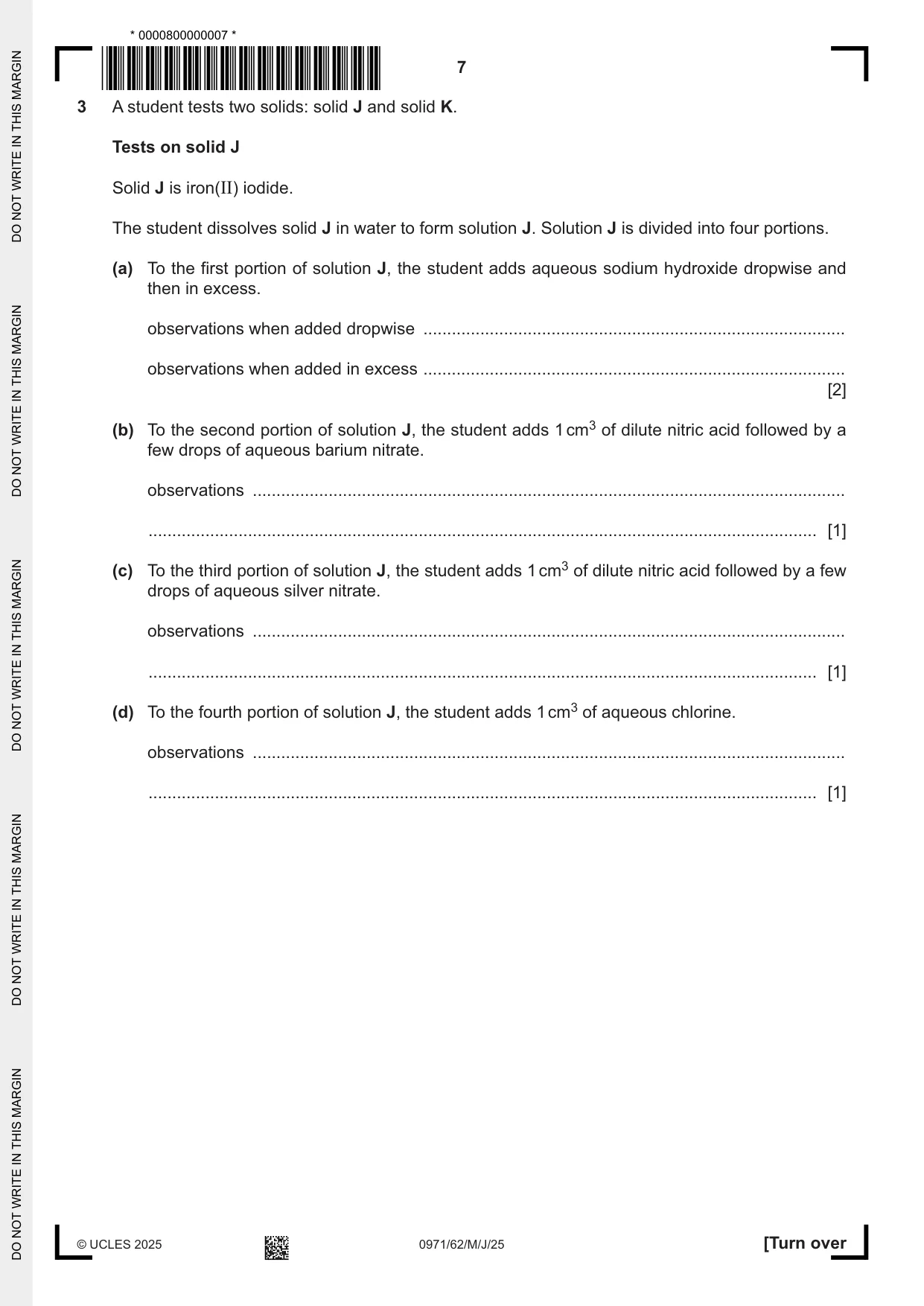 Cambridge IGCSE Chemistry (9-1) 0971 2025 May/June Paper 6 · Variant 2 question paper, page 7 of 12