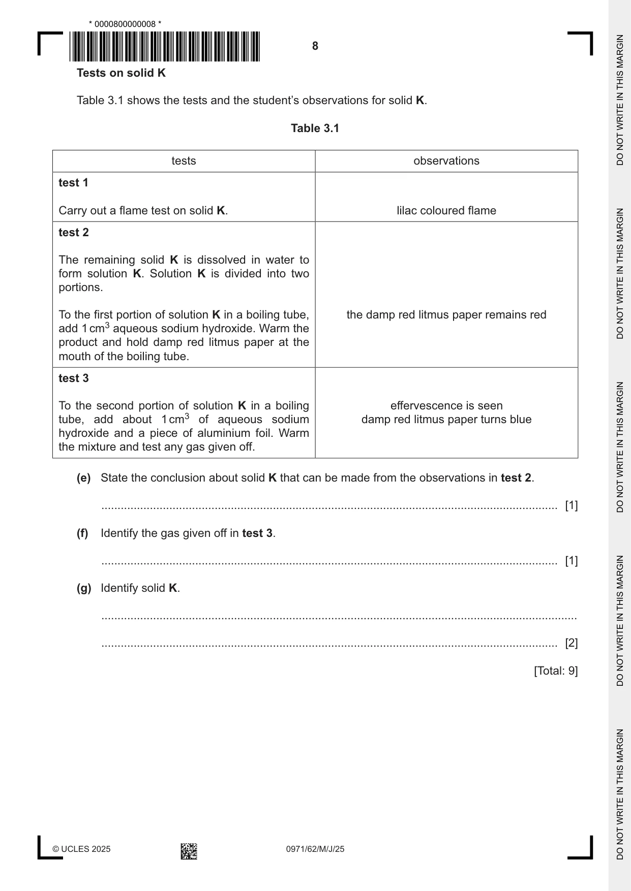 Cambridge IGCSE Chemistry (9-1) 0971 2025 May/June Paper 6 · Variant 2 question paper, page 8 of 12