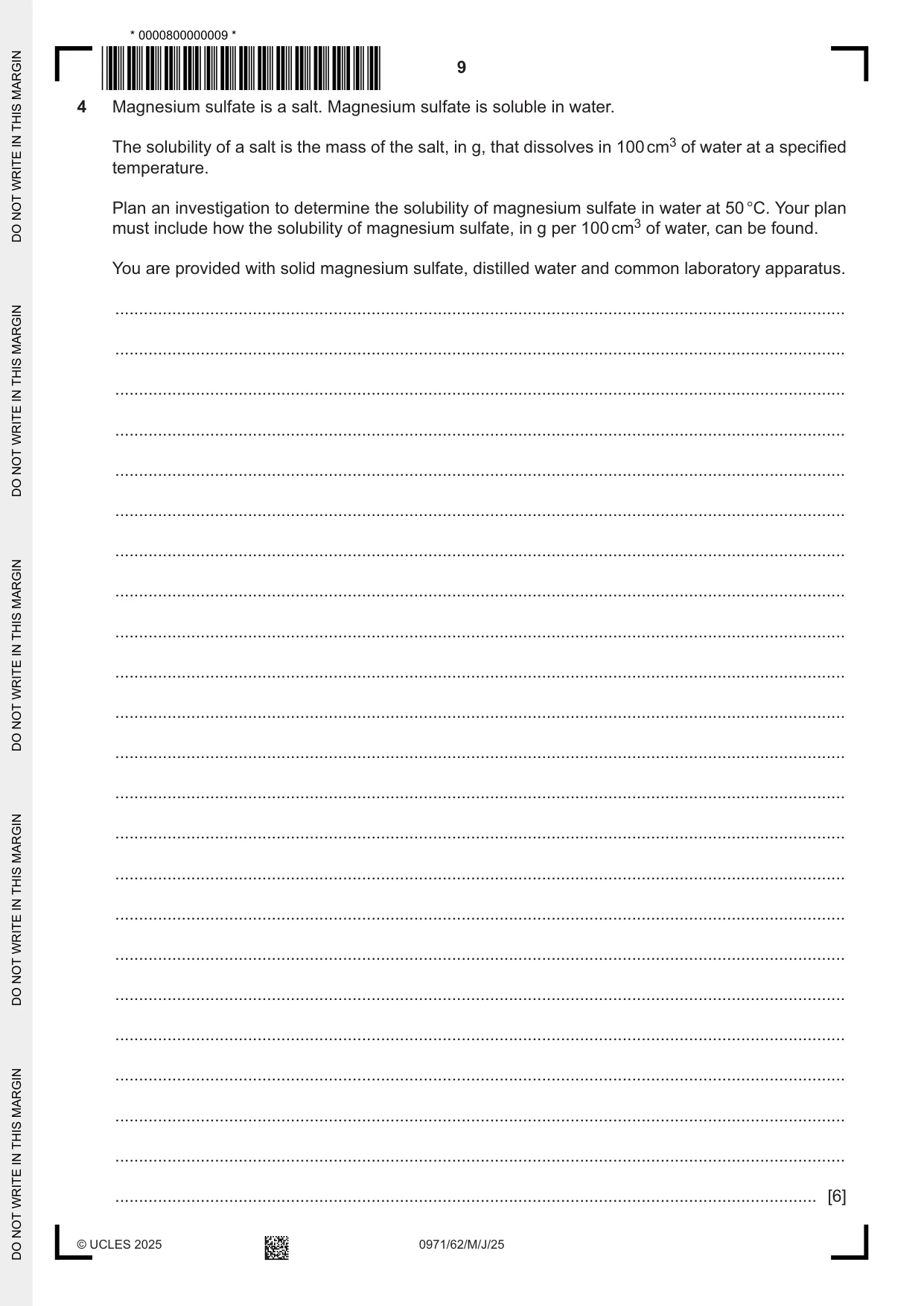 Cambridge IGCSE Chemistry (9-1) 0971 2025 May/June Paper 6 · Variant 2 question paper, page 9 of 12