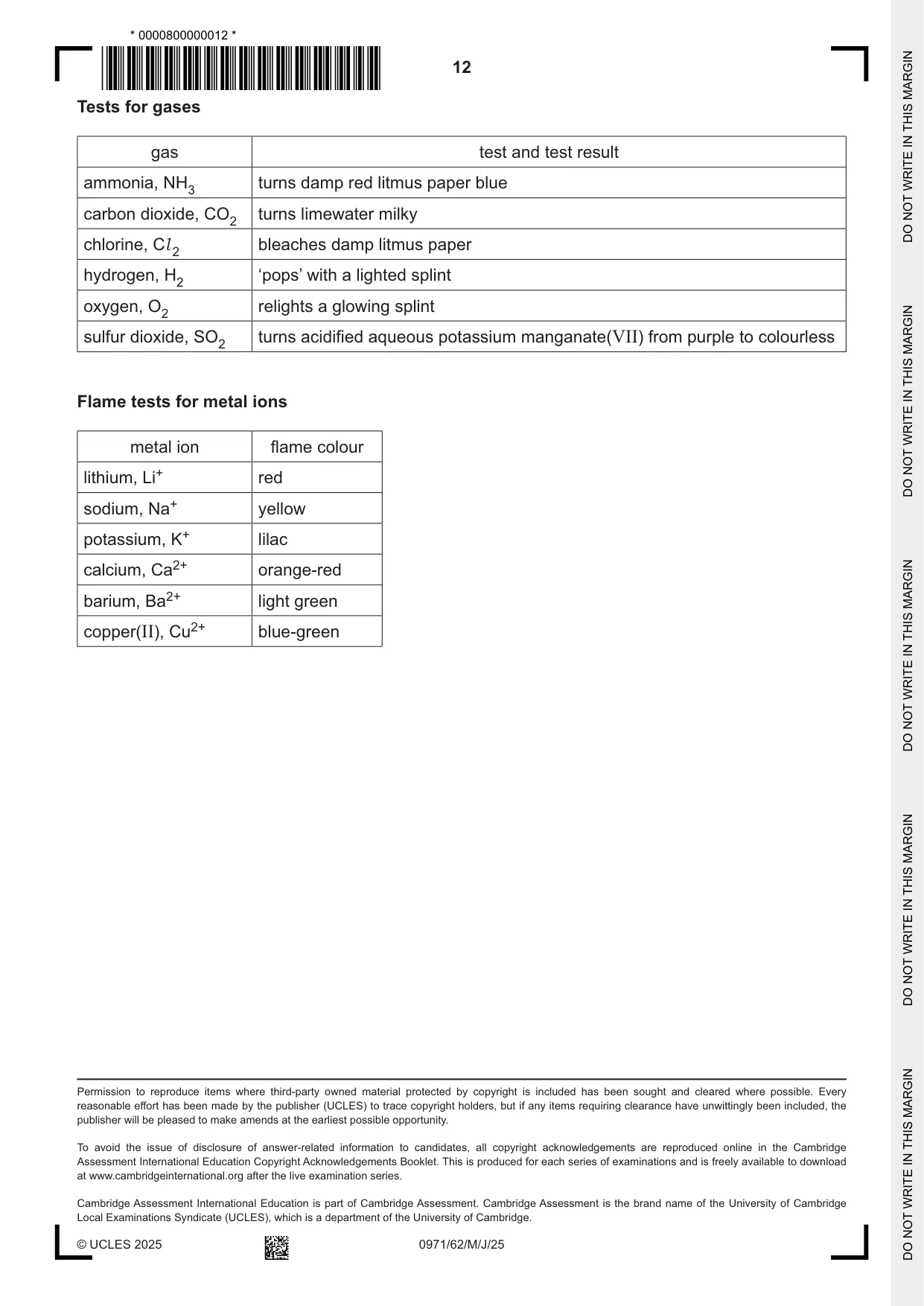 Cambridge IGCSE Chemistry (9-1) 0971 2025 May/June Paper 6 · Variant 2 question paper, page 12 of 12
