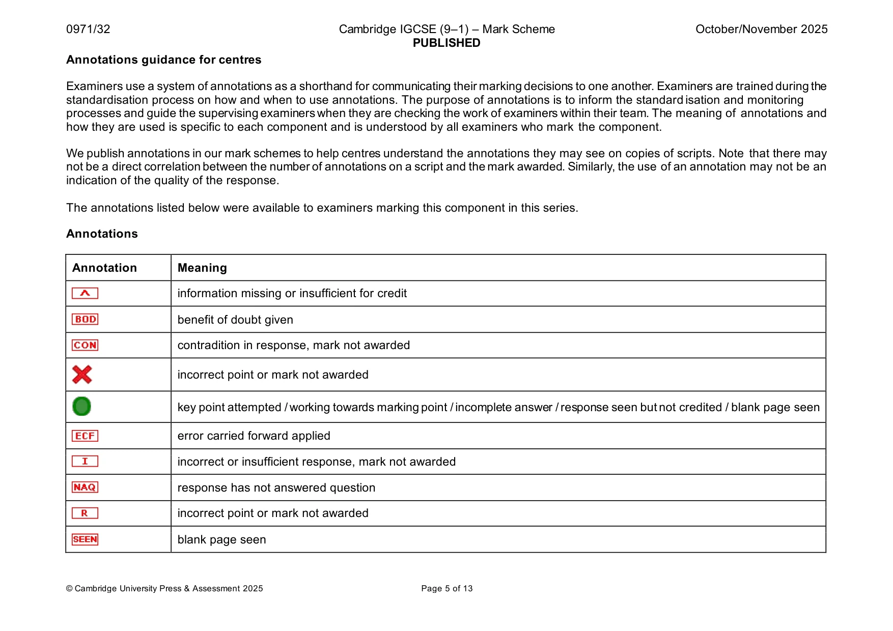 Mark scheme, page 5 of 13