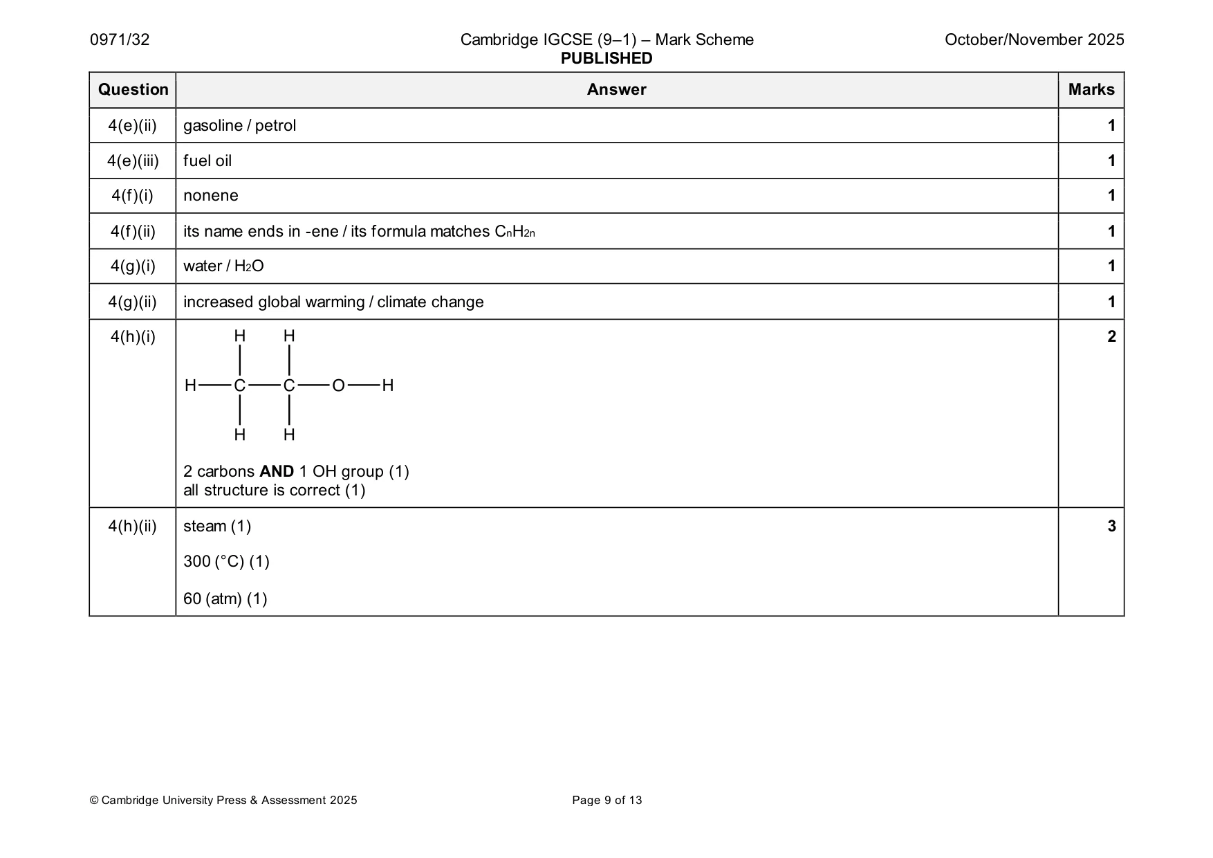 Mark scheme, page 9 of 13