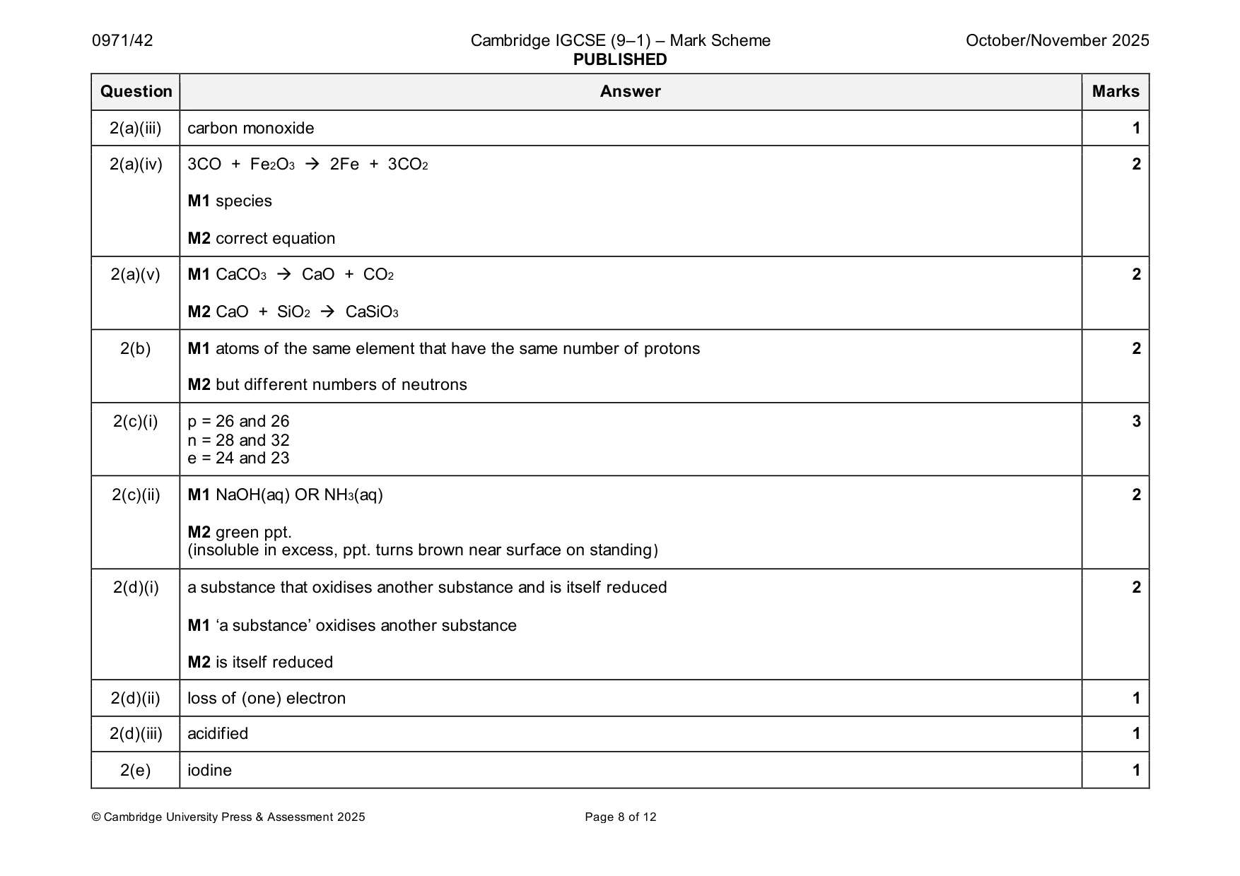 Mark scheme, page 8 of 12