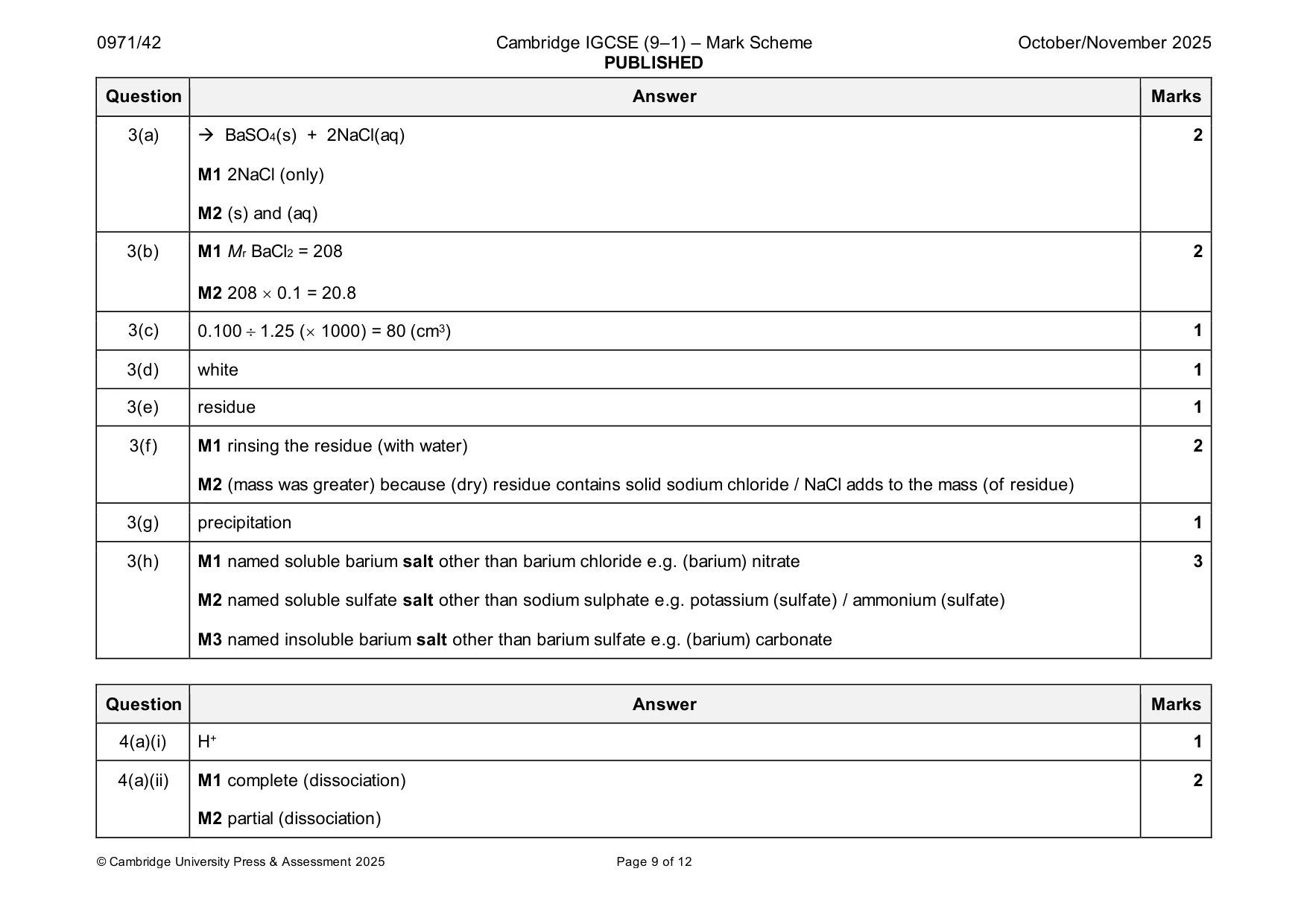Mark scheme, page 9 of 12