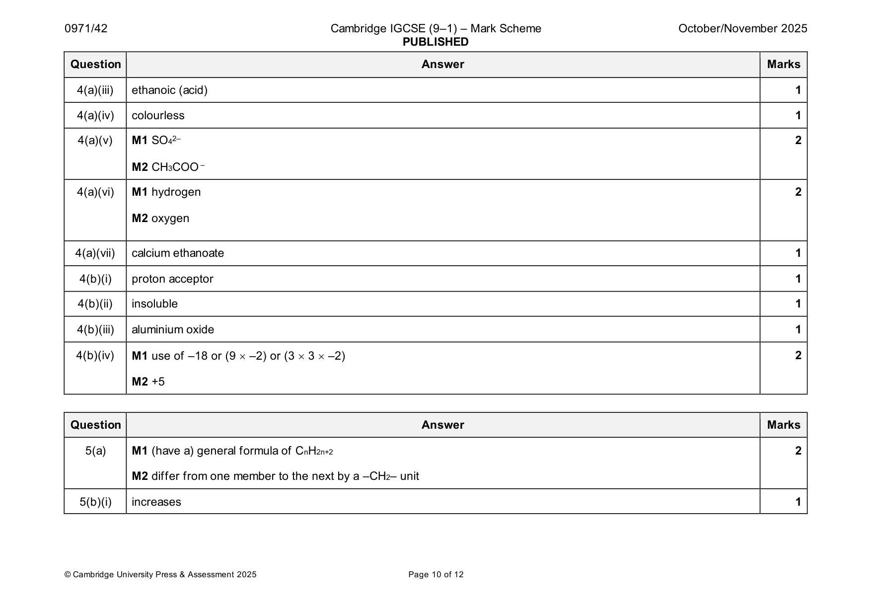 Mark scheme, page 10 of 12