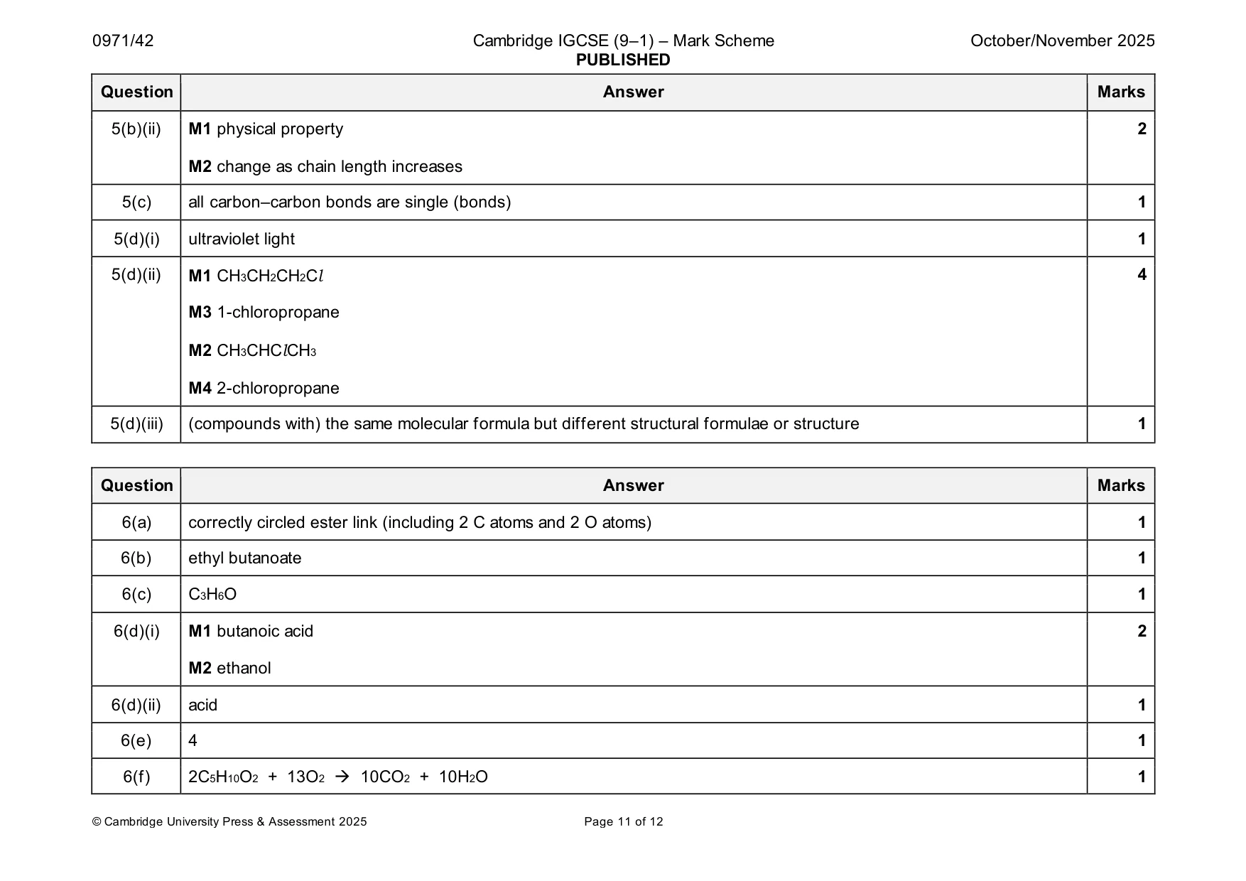 Mark scheme, page 11 of 12