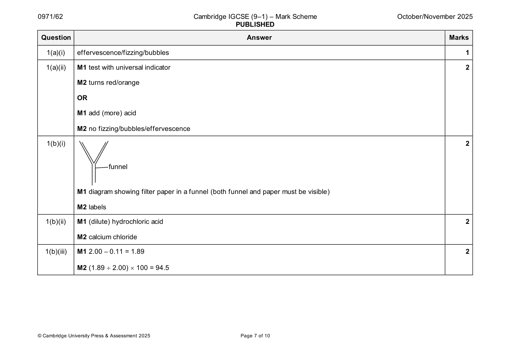 Mark scheme, page 7 of 10