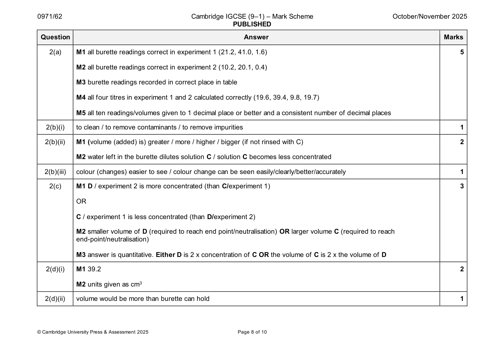 Mark scheme, page 8 of 10