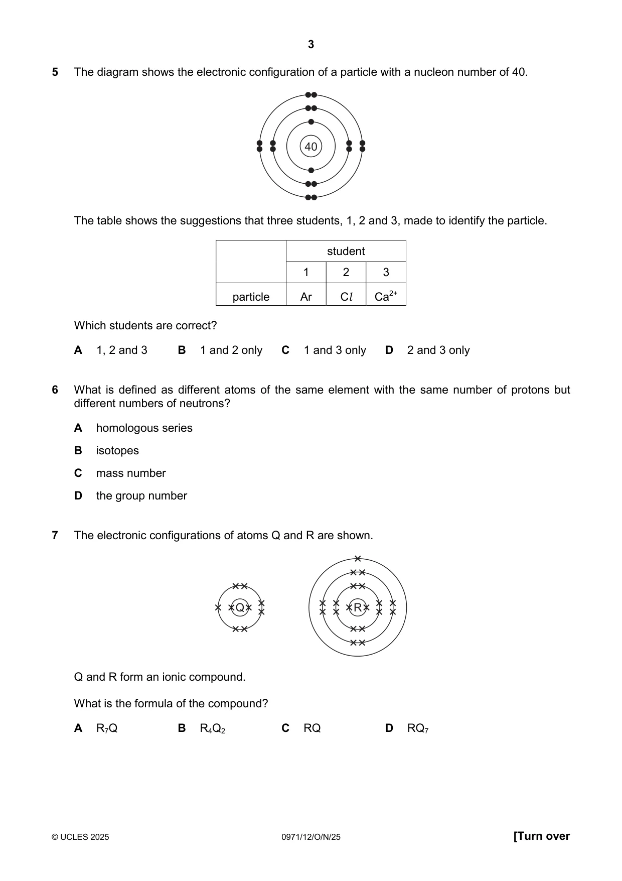 Cambridge IGCSE Chemistry (9-1) 0971 2025 Oct/Nov Paper 1 · Variant 2 question paper, page 3 of 16