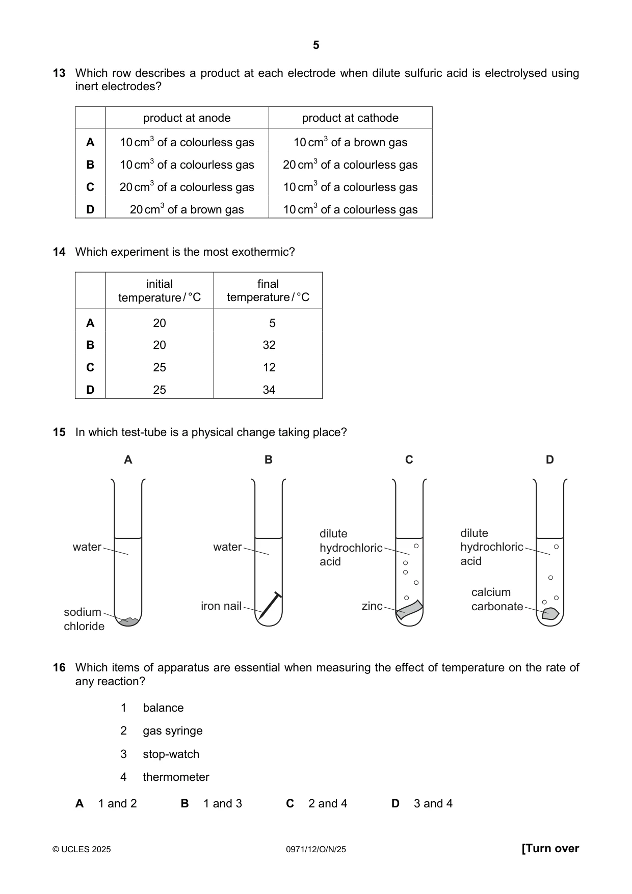 Cambridge IGCSE Chemistry (9-1) 0971 2025 Oct/Nov Paper 1 · Variant 2 question paper, page 5 of 16