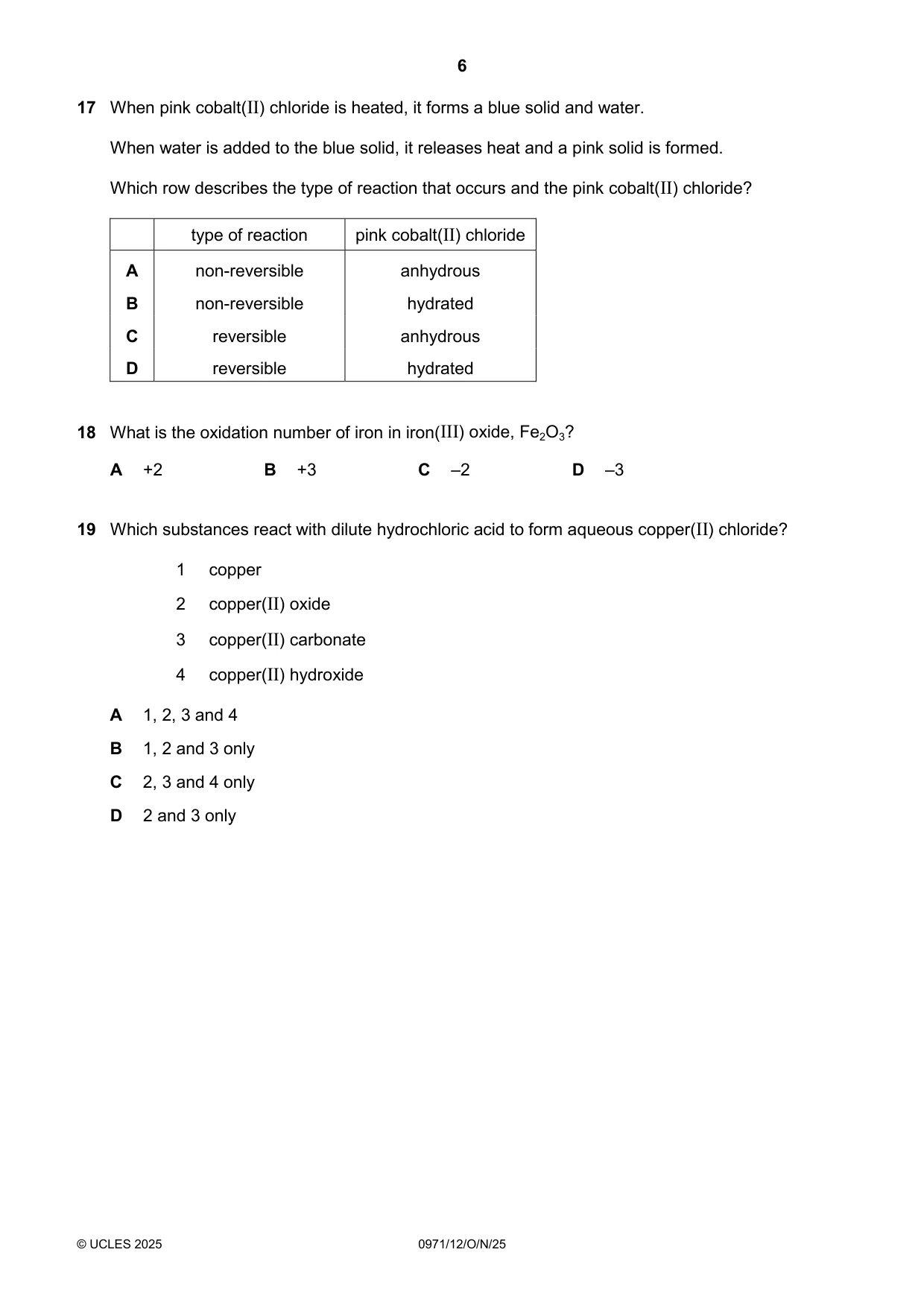 Cambridge IGCSE Chemistry (9-1) 0971 2025 Oct/Nov Paper 1 · Variant 2 question paper, page 6 of 16