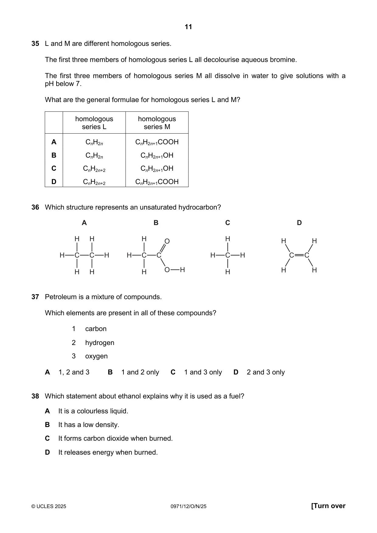Cambridge IGCSE Chemistry (9-1) 0971 2025 Oct/Nov Paper 1 · Variant 2 question paper, page 11 of 16