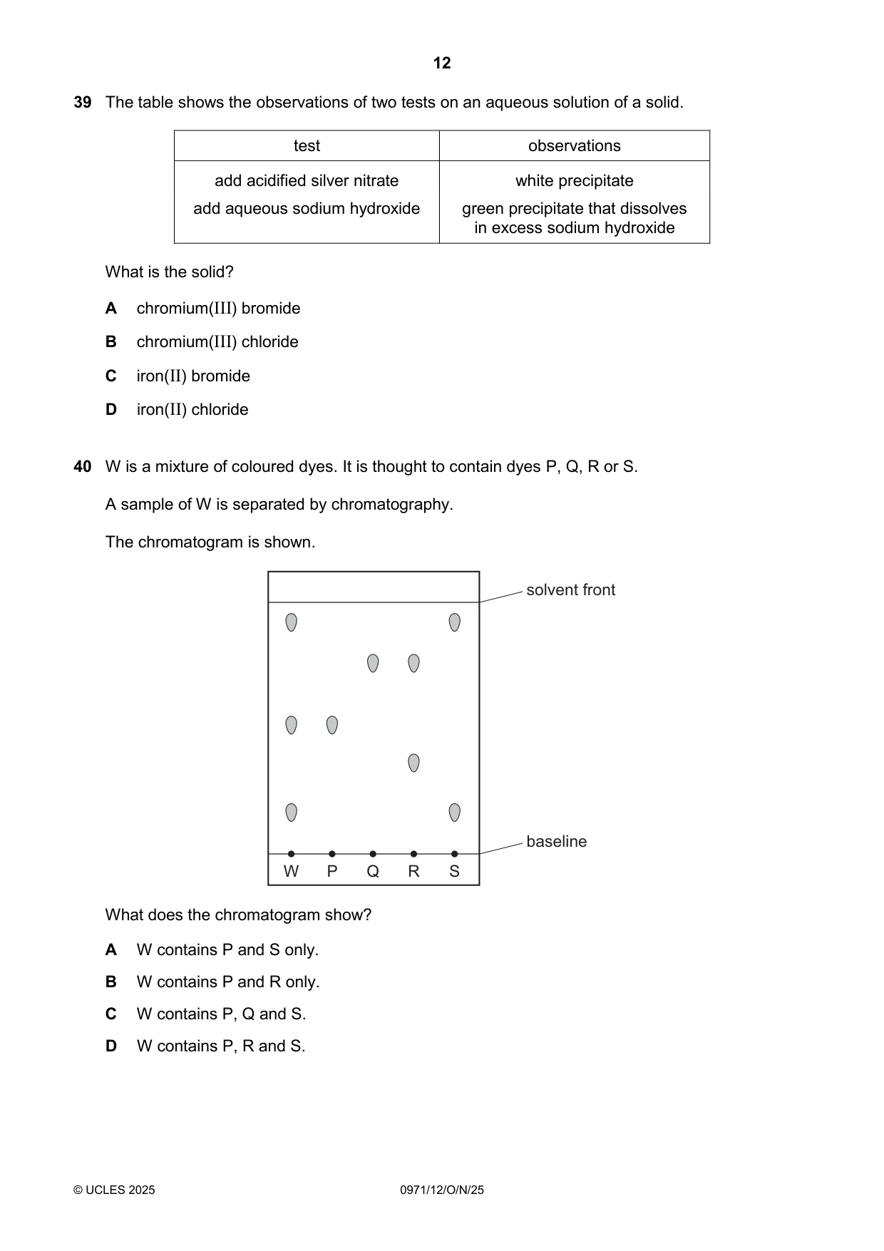 Cambridge IGCSE Chemistry (9-1) 0971 2025 Oct/Nov Paper 1 · Variant 2 question paper, page 12 of 16