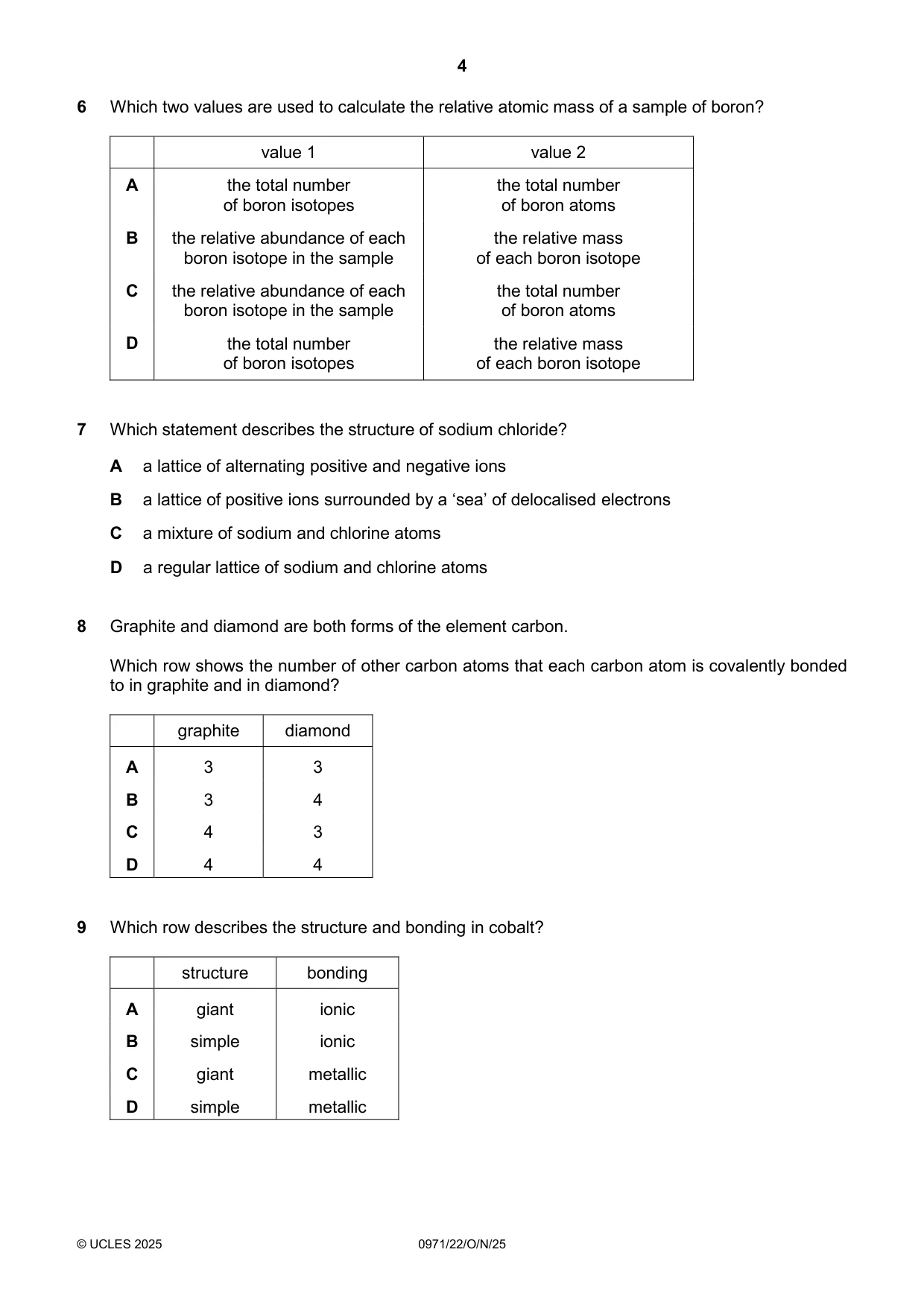 Cambridge IGCSE Chemistry (9-1) 0971 2025 Oct/Nov Paper 2 · Variant 2 question paper, page 4 of 16
