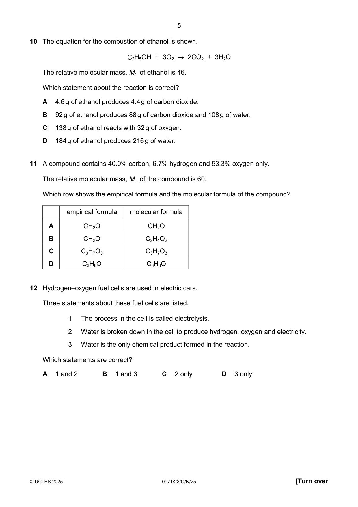 Cambridge IGCSE Chemistry (9-1) 0971 2025 Oct/Nov Paper 2 · Variant 2 question paper, page 5 of 16