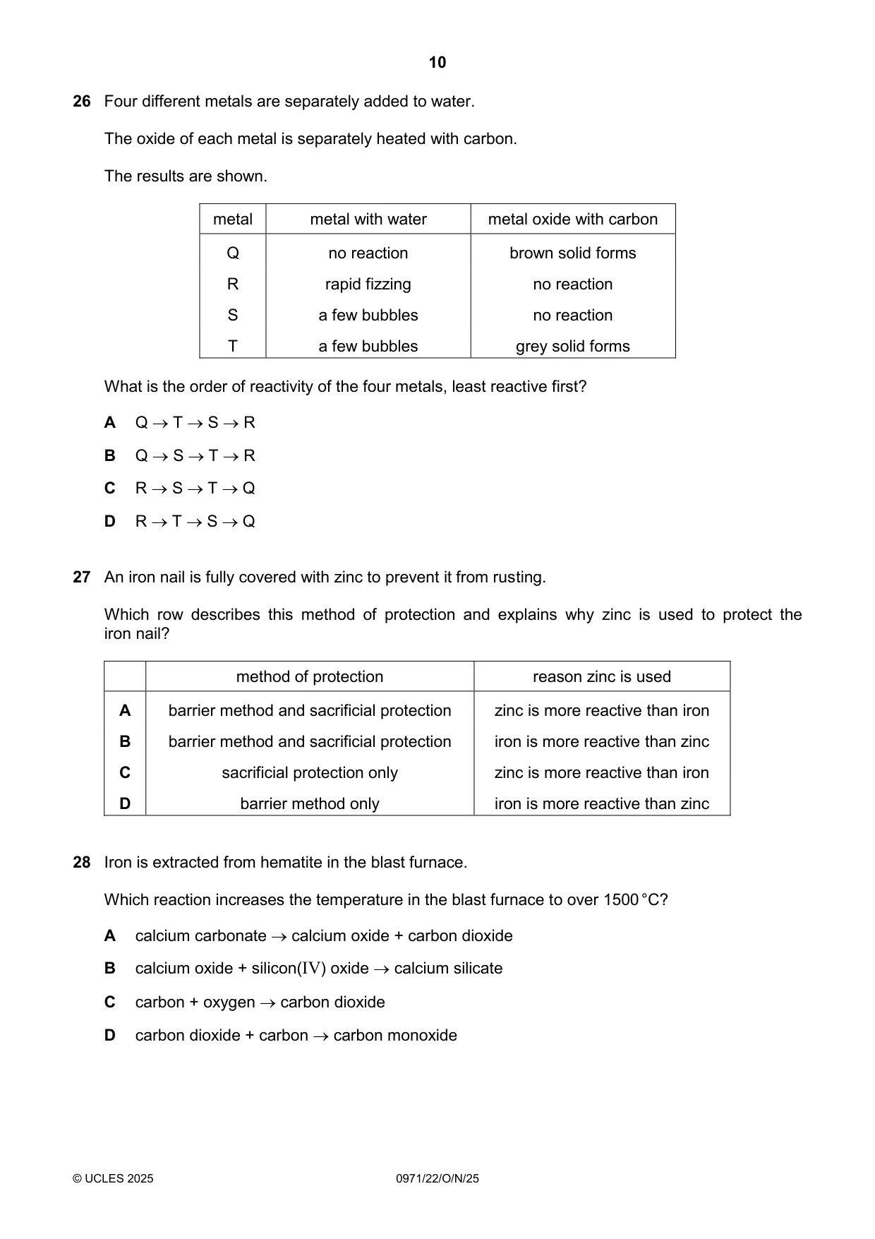 Cambridge IGCSE Chemistry (9-1) 0971 2025 Oct/Nov Paper 2 · Variant 2 question paper, page 10 of 16